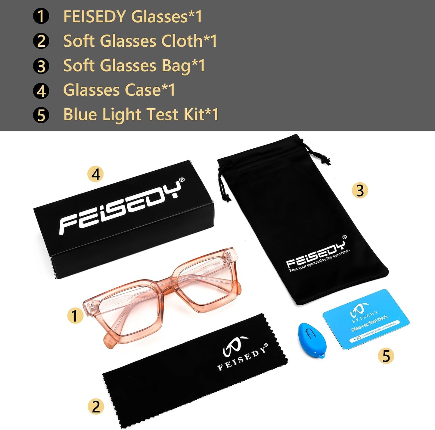 商品图片 20 | B0CWRK3FFF | FEISEDY Blue Light Blocking Glasses Women Men Chunky Square Computer Glasses B0101
