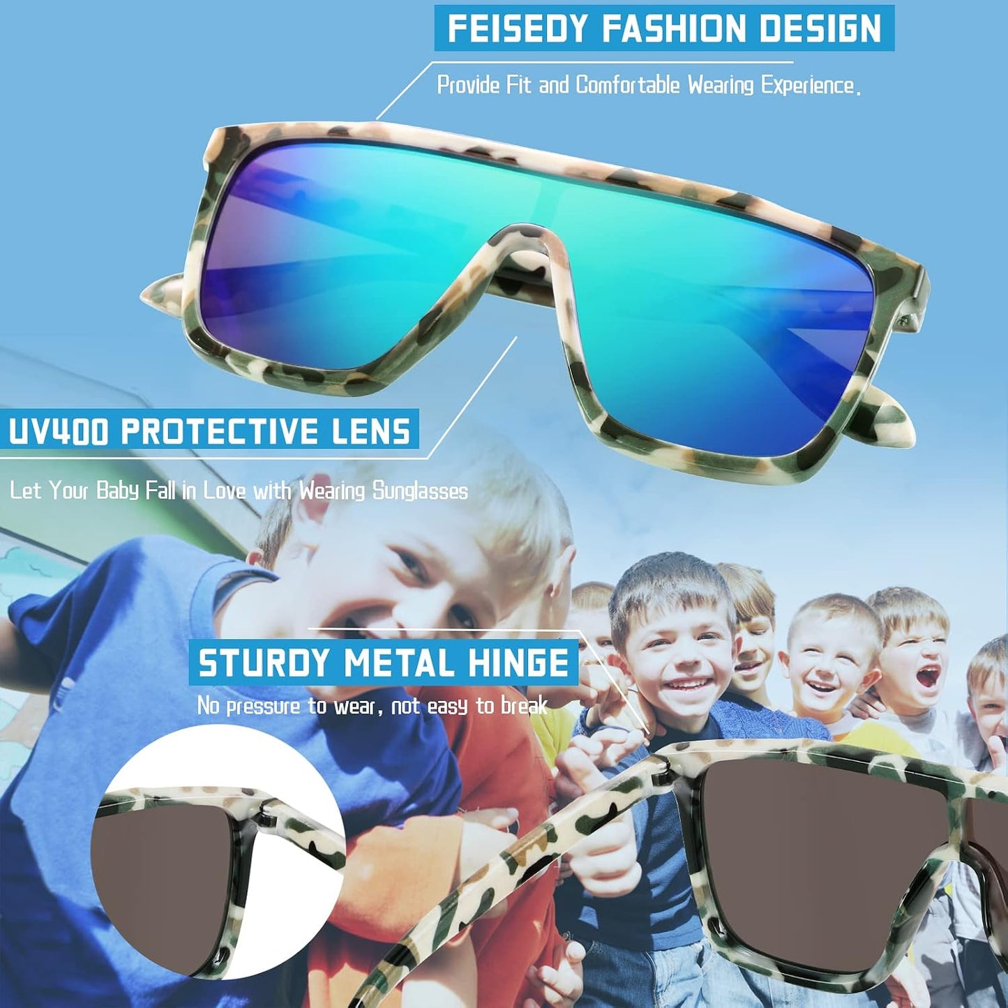 商品图片 14 | B09MW1KQ6Y | FEISEDY Kids Sunglasses for Girls Fashion Cute Boys Teenagers Glasses One Piece UV400 B2812