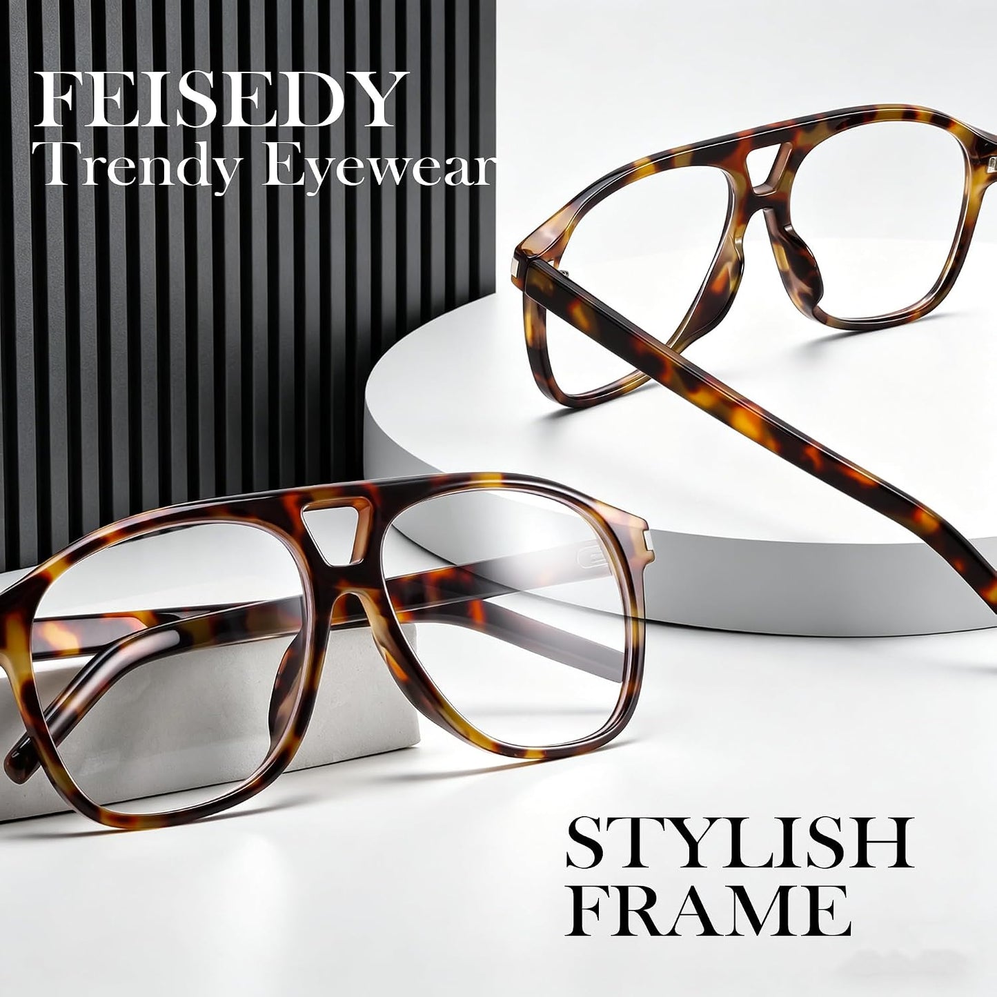 商品图片 11 | B0HCMPWV5X | FEISEDY Oversized Aviator Fashion Glasses for Women Men, Tortoise Trendy Eyeglasses, Retro Eyewear Frame for Daily Wear B0426