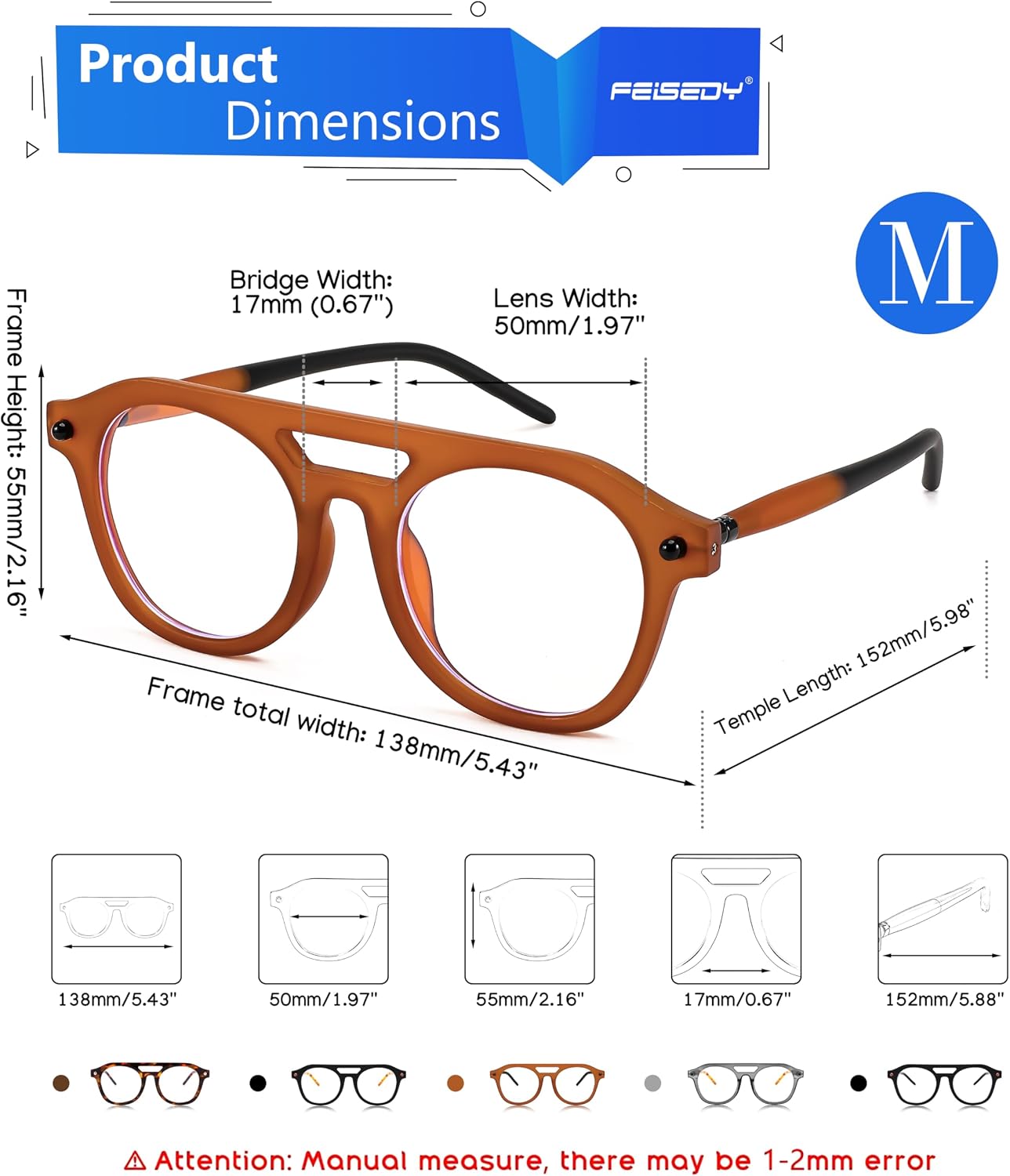 商品图片 11 | B0CJMDW1B6 | FEISEDY 70s Aviator Blue Light Blocking Glasses Square Pilot Frame Anti Glare Computer Glasses Women Men B0052