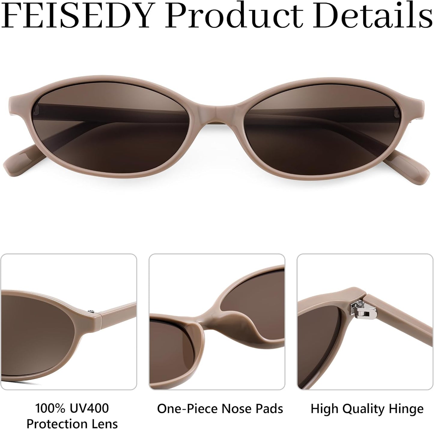 商品图片 53 | B0DMN6519L | FEISEDY Retro Oval Cat Eye Sunglasses for Women 90s Narrow Lightweight Shades Y2k Trendy Sunnies B0257