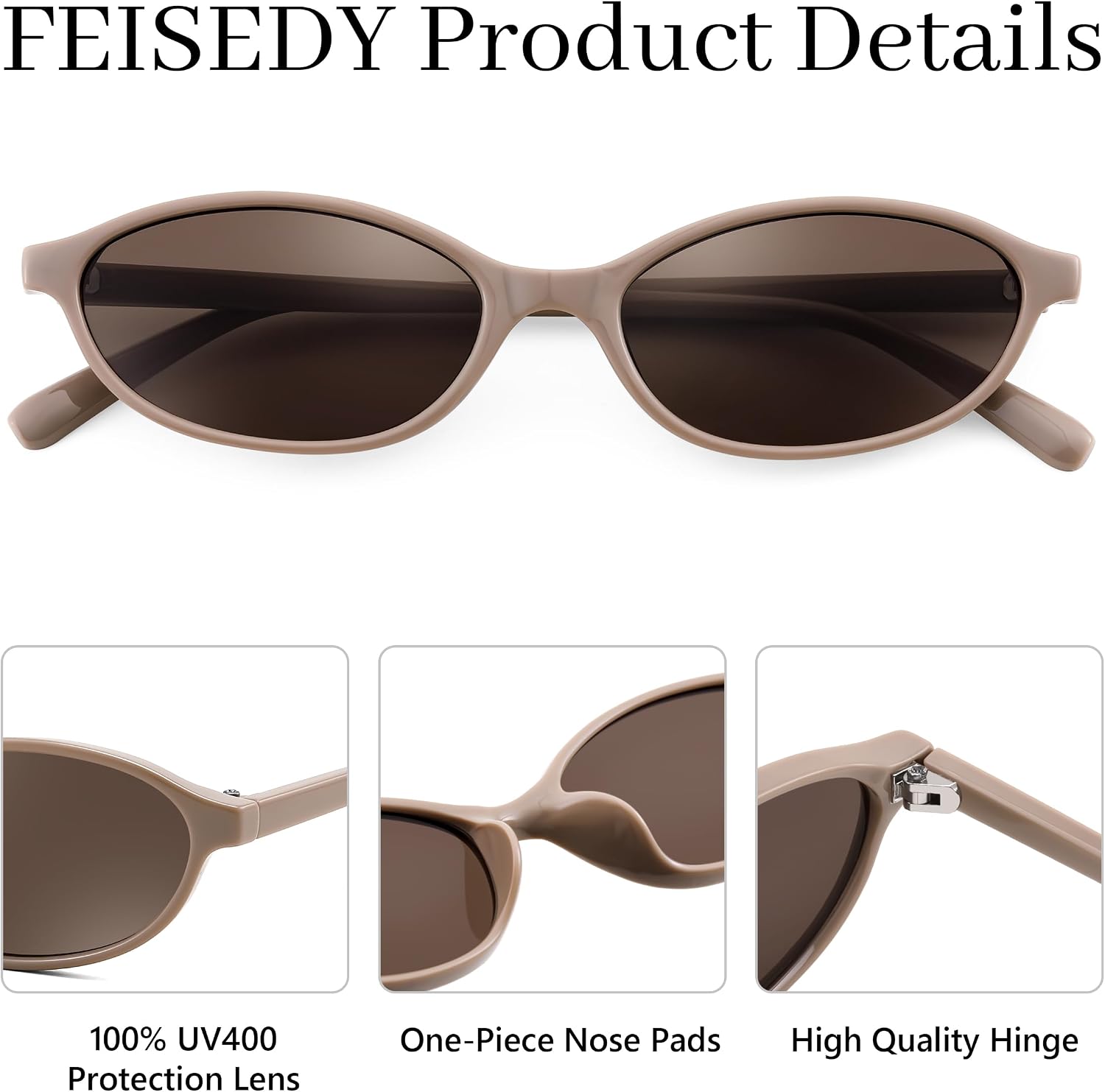 商品图片 53 | B0DMN6519L | FEISEDY Retro Oval Cat Eye Sunglasses for Women 90s Narrow Lightweight Shades Y2k Trendy Sunnies B0257