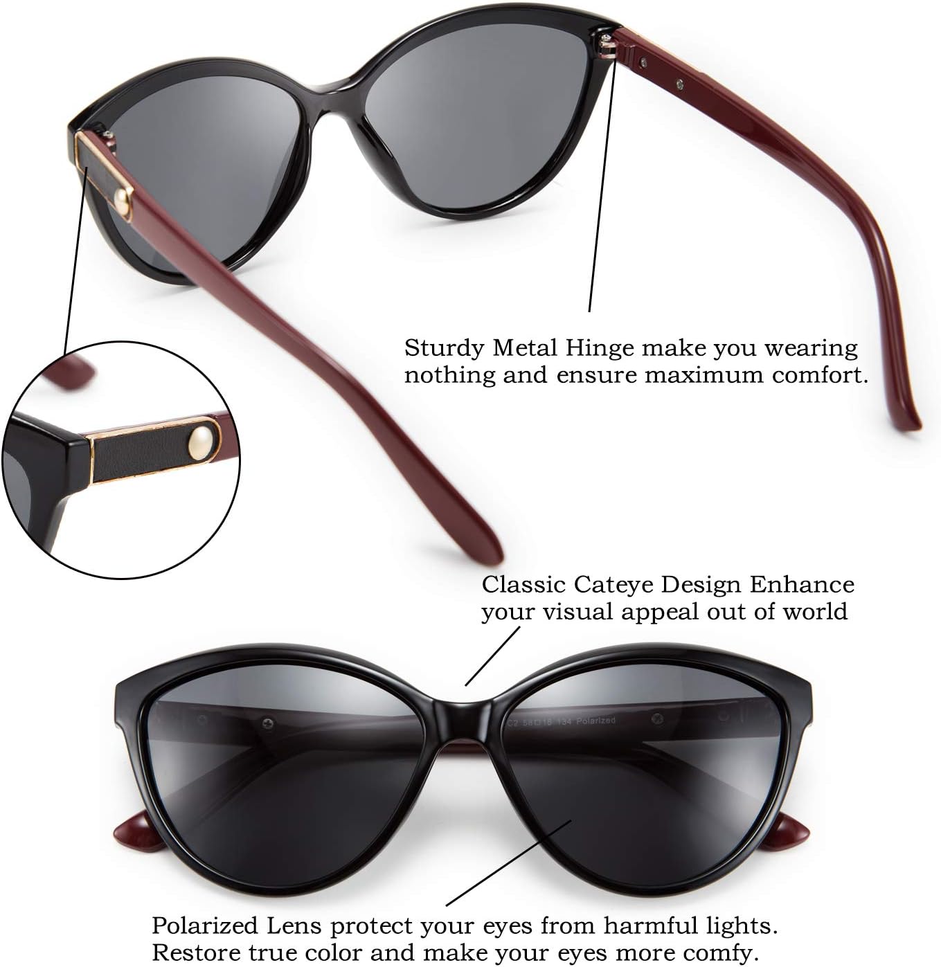商品图片 31 | B07VB227XS | FEISEDY Classic Cateye Polarized Sunglasses for Women 100% UV Protection B2512