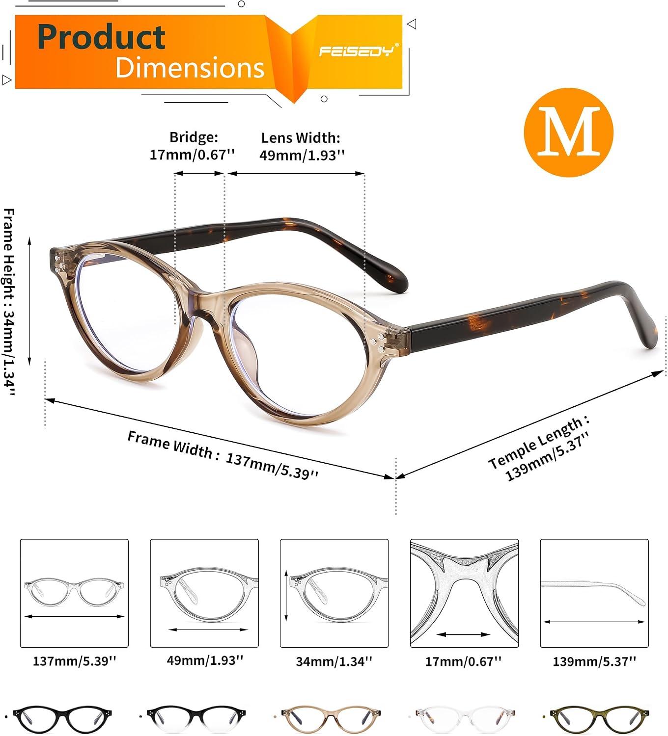 商品图片 24 | B0GV3QRRGW | FEISEDY Oval Cat Eye Blue Light Blocking Glasses for Women Clear Lens B0395