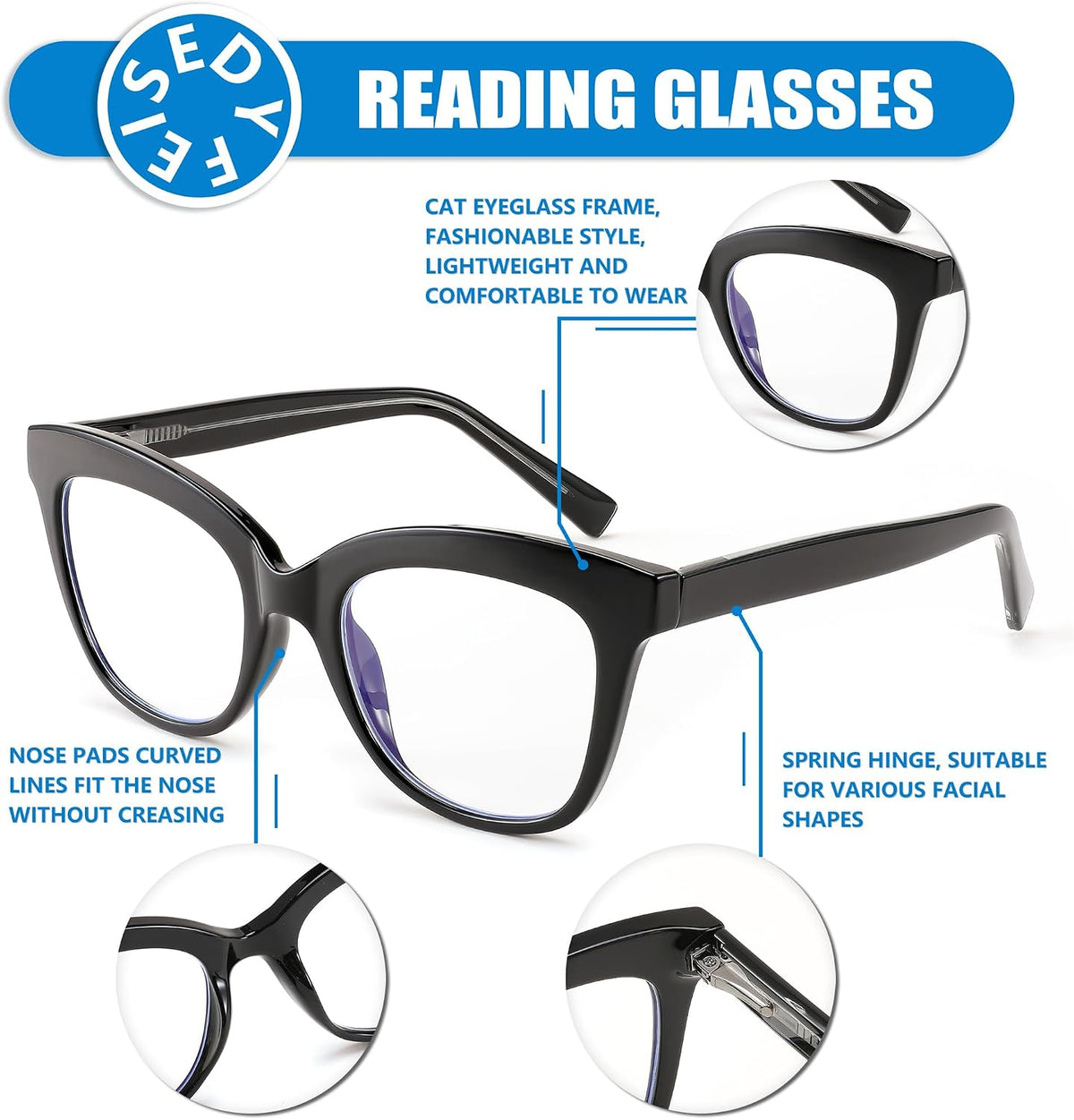 ÉÌƷͼƬ 19 | B0CNGMZZZX | FEISEDY Retro Square Reading Glasses Anti Glare Digital Blue Light Blocking Eyestrain for Women Reader B0058