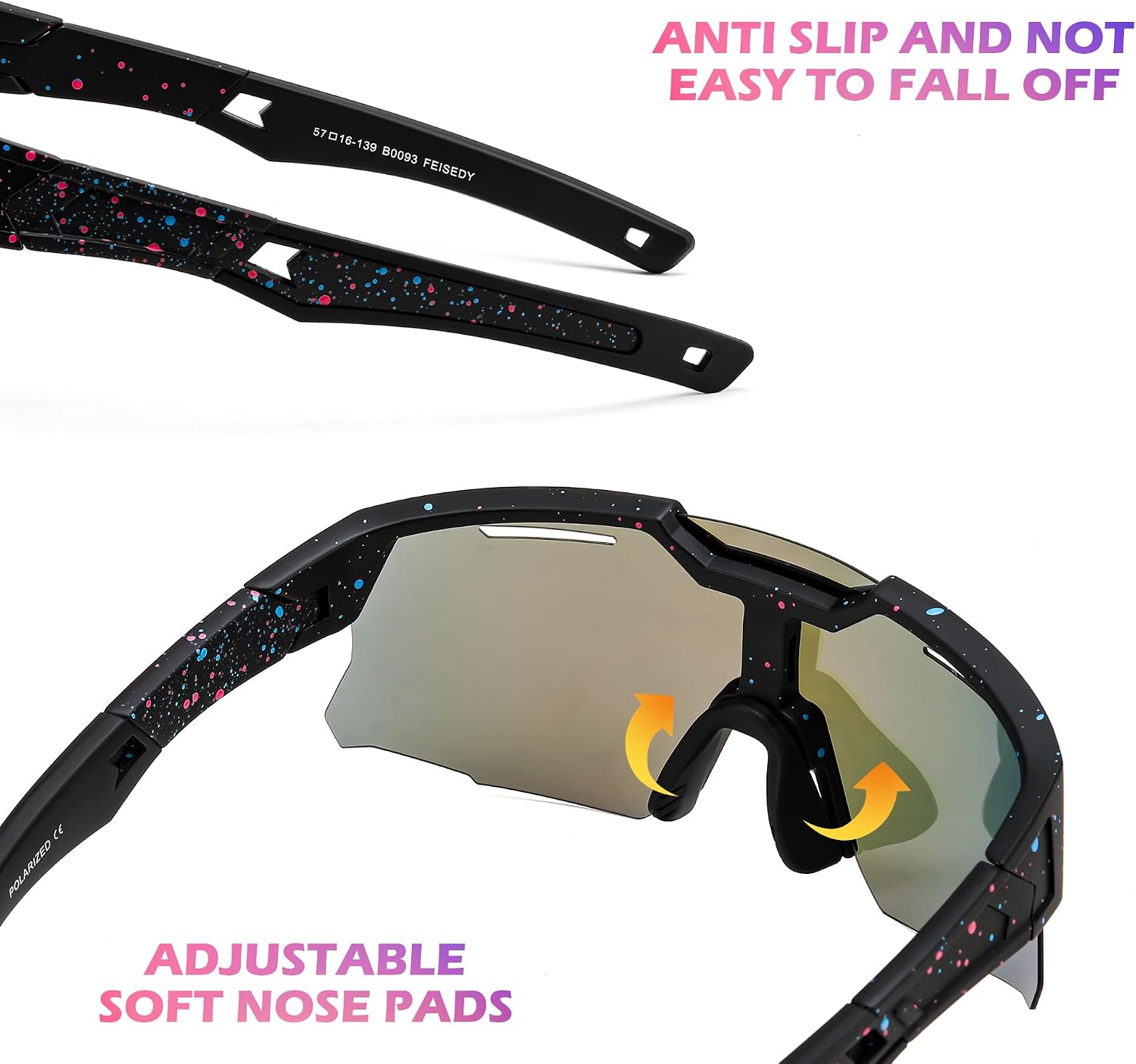商品图片 5 | B0D78P6WRV | FEISEDY Kids Teens Baseball Polarized Sunglasses Sports Cycling Glasses for Youth Boys Girls Age 8-16 B0157