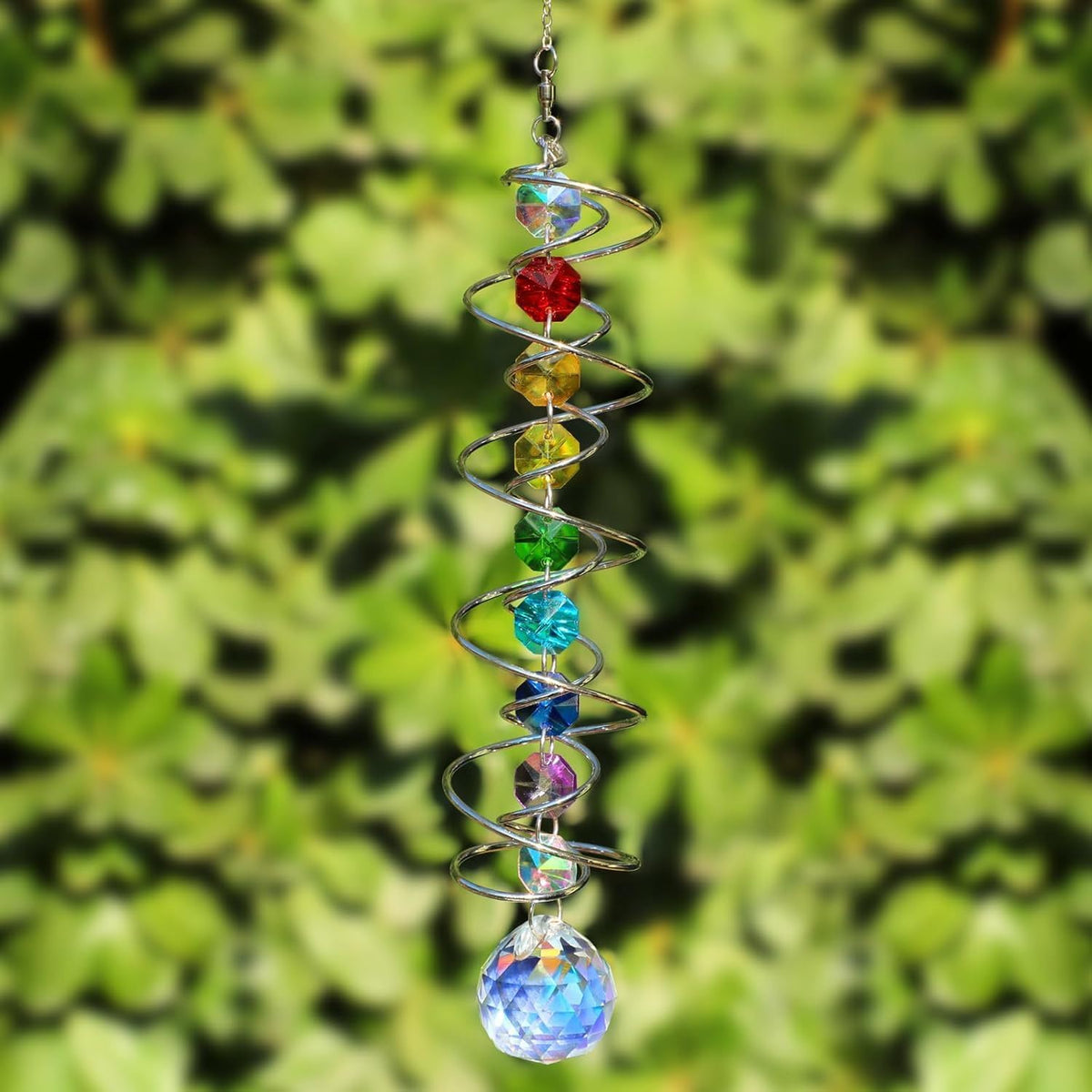 商品图片 4 | B0GZVDQXS6 | Chakra Beads Sun Catcher Wind Spinner, Rainbow Crystal Spiral Tail Rainbow Maker, Window Hanging Decor for Home Garden