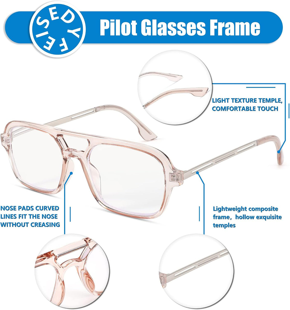 ÉÌƷͼƬ 10 | B0C65DXFMC | FEISEDY Retro Square Blue Light Blocking Reading Glasses for Women Men 70s Flat Aviator Glasses Anti-Fatigue Reader B2993