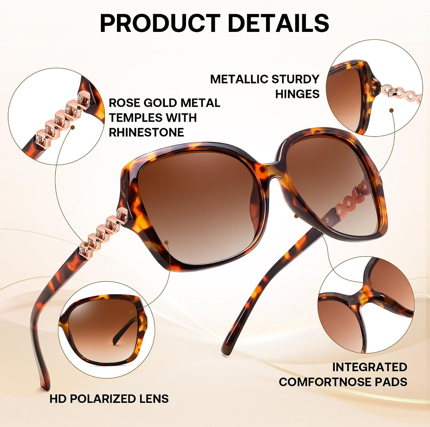 商品图片 18 | B0H8N95LQC | FEISEDY Retro Polarized Sunglasses for Women Chunky Square Frame B0464