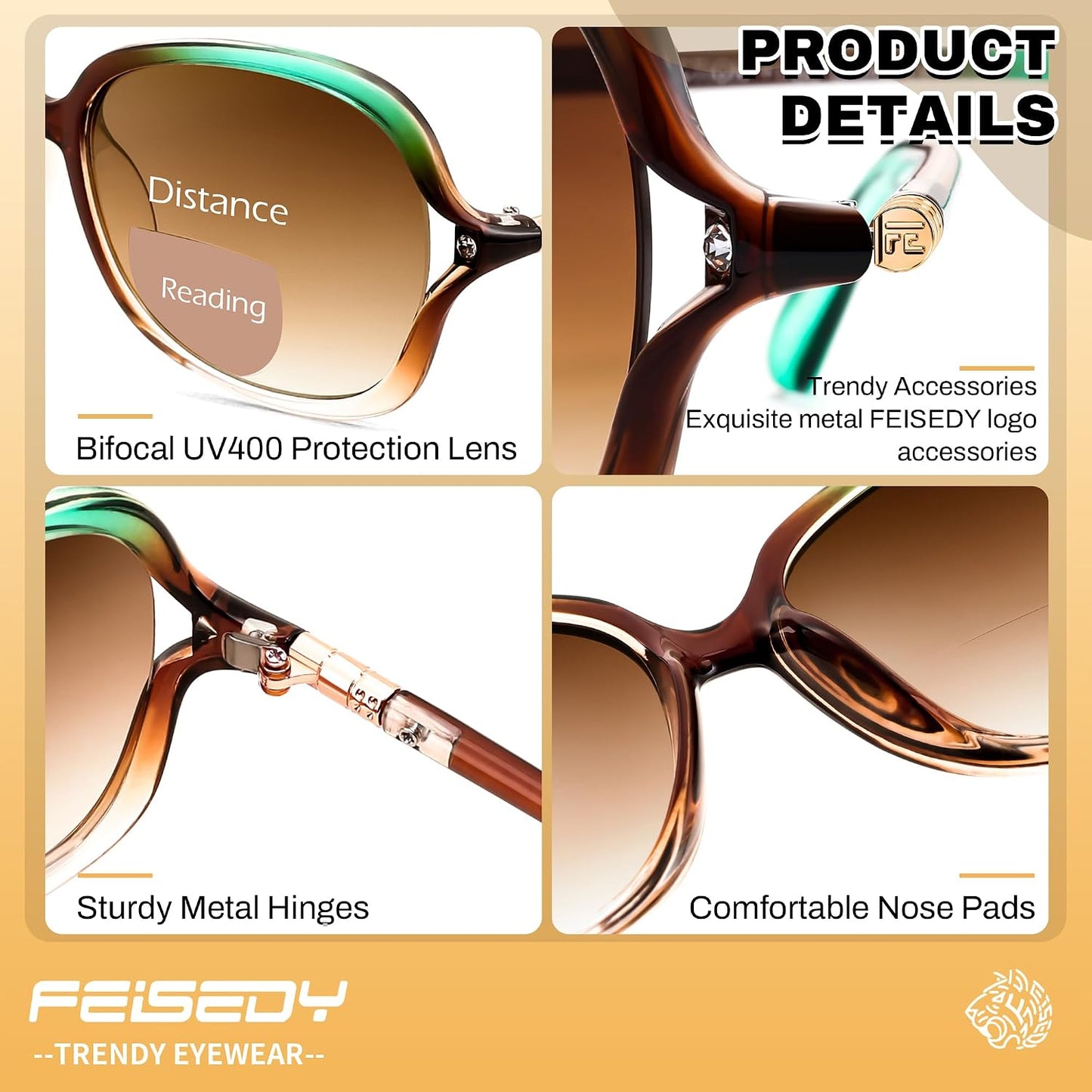 商品图片 6 | B0F8N9H1N8 | FEISEDY Fashion Bifocal Reader Sunglasses, Butterfly Reading Glasses B0286