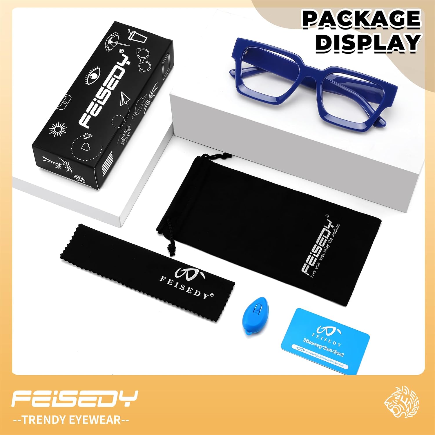 商品图片 37 | B0DXDYMMPM | FEISEDY Retro Blue Light Blocking Glasses for Women Men 90s Classic Rectangle Frame Thick Chic Computer Eyeglasses B2383R