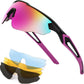 Black Frame & Purple Mirror Lens / 80 Millimeters | B0B2WDZ7KP | FEISEDY Sports Sunglasses, with 5 Lenses for Men Women, TR90 Lightweight, Baseball Cycling Motorcycle Running Golf B2940