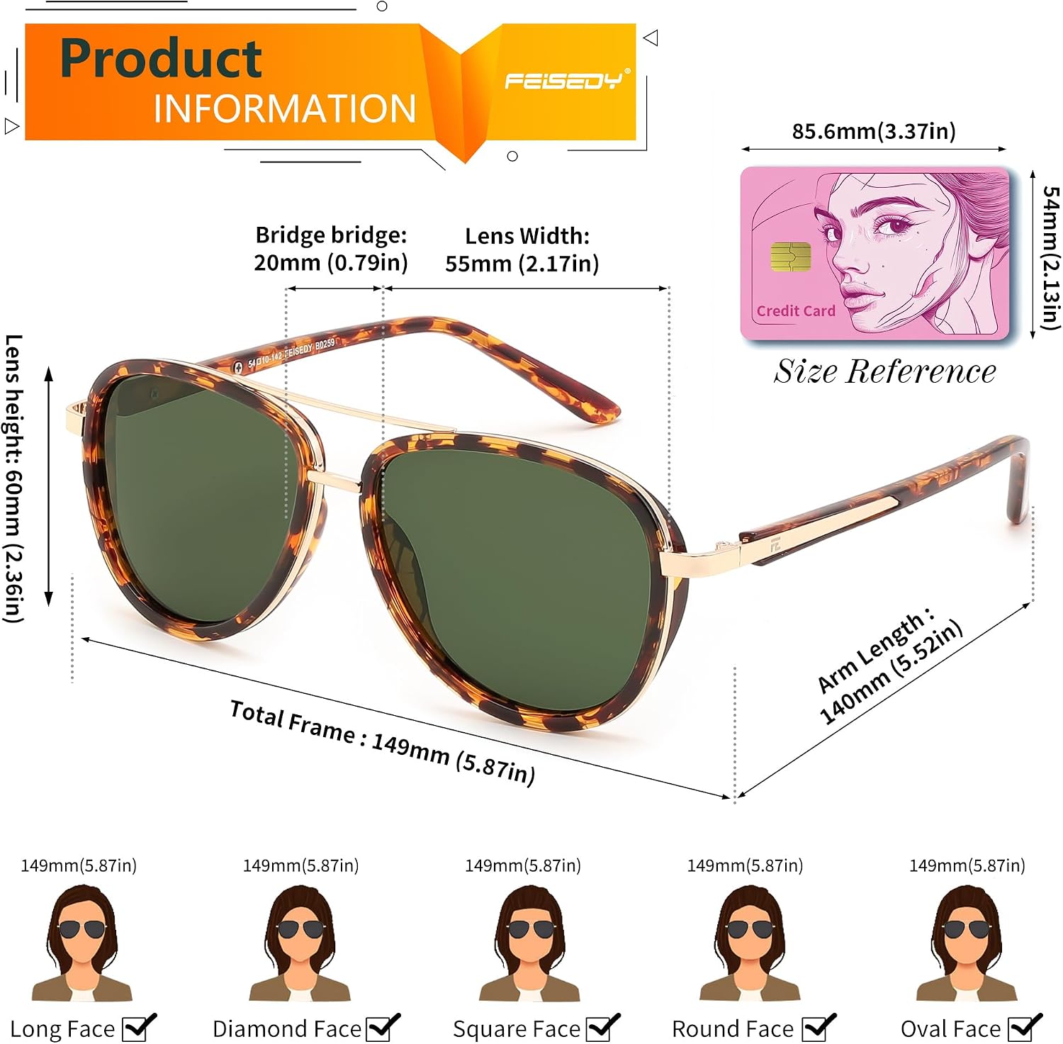 商品图片 23 | B0FPQ6L6K1 | FEISEDY Retro Polarized Aviator Sunglasses for Women Men B0259