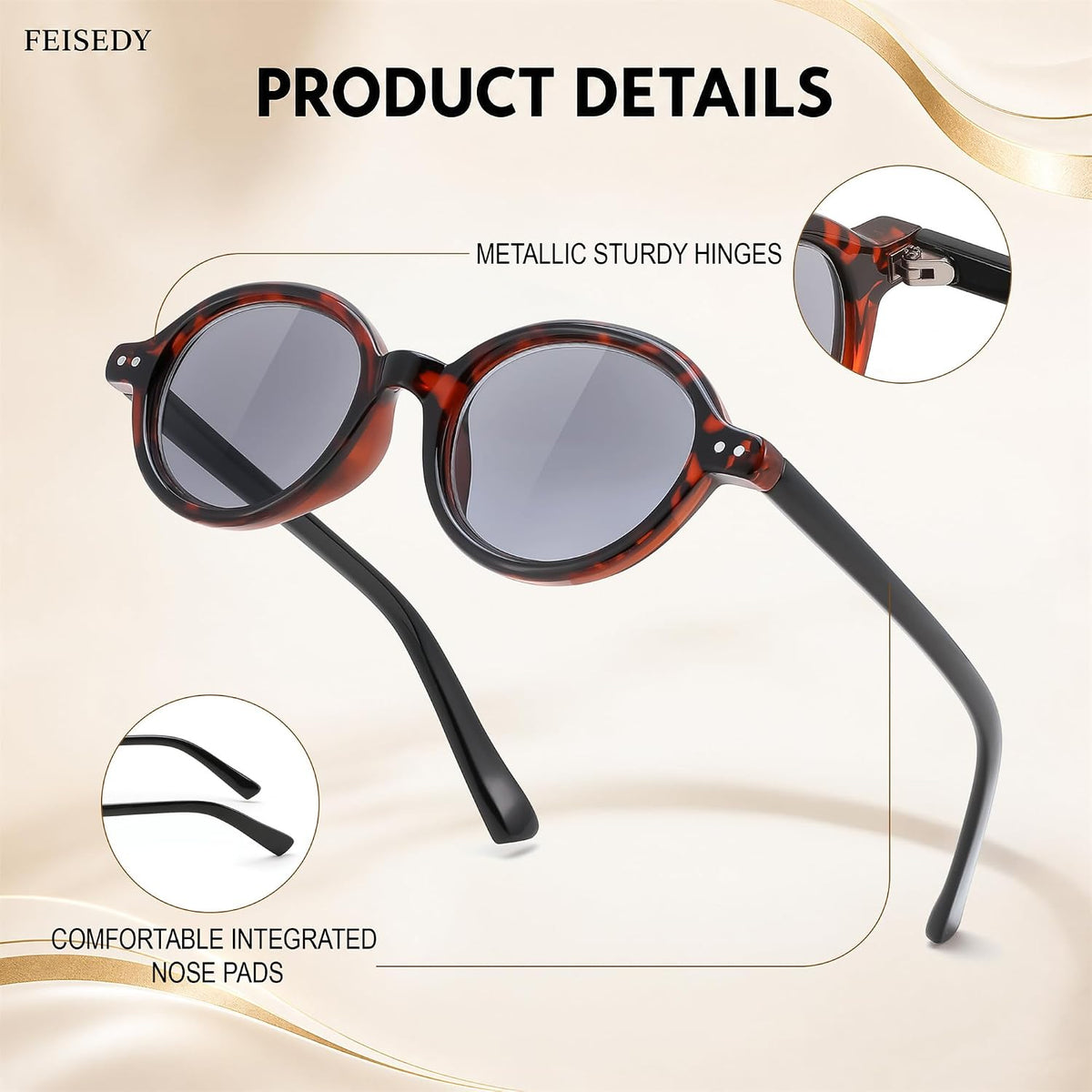 ÉÌƷͼƬ 6 | B0GYW69THN | FEISEDY Reading Glasses for Women Men Retro Oval Reader Sunglasses B1379