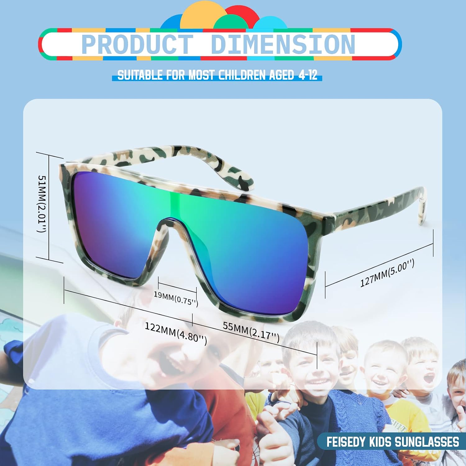 商品图片 15 | B09MW1KQ6Y | FEISEDY Kids Sunglasses for Girls Fashion Cute Boys Teenagers Glasses One Piece UV400 B2812