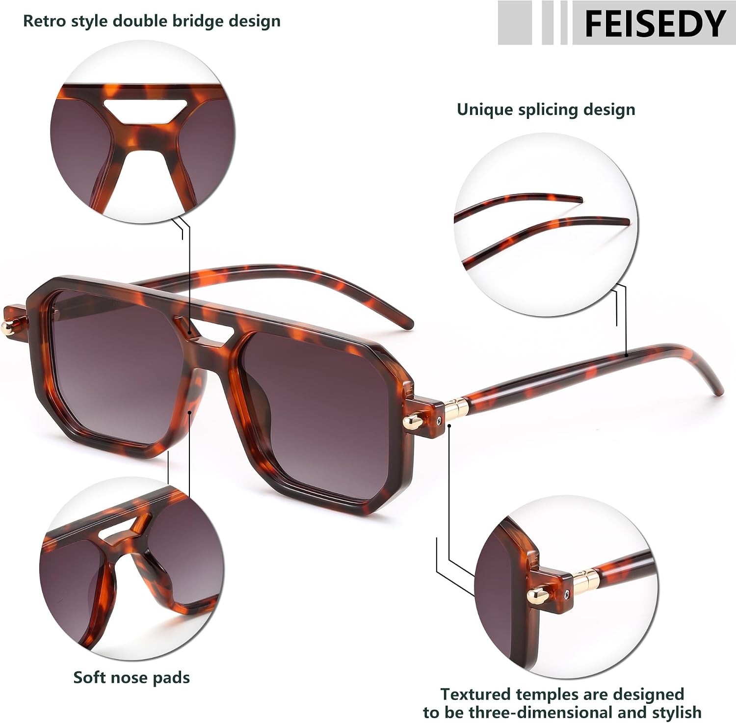 商品图片 130 | B09YTJ4FQZ | FEISEDY Vintage Square 70s Flat Aviator Sunglasses Women Men Classic Retro Stylish Frame UV400 Sunglasses B2622