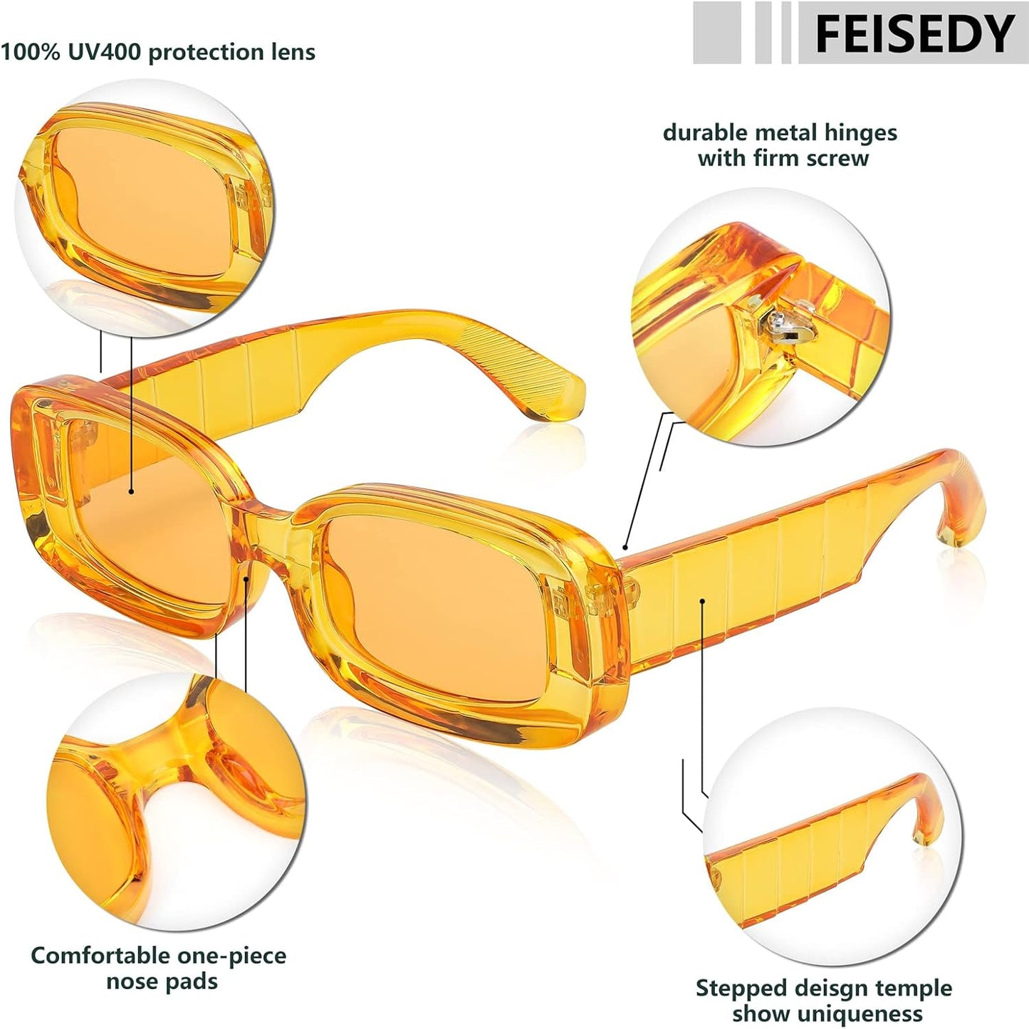 商品图片 17 | B0B12FXZW5 | FEISEDY Rectangle Sunglasses for Women Men Retro Y2k 90s Thick Frame Chunky Square Sunglasses UV400 Protection B2307
