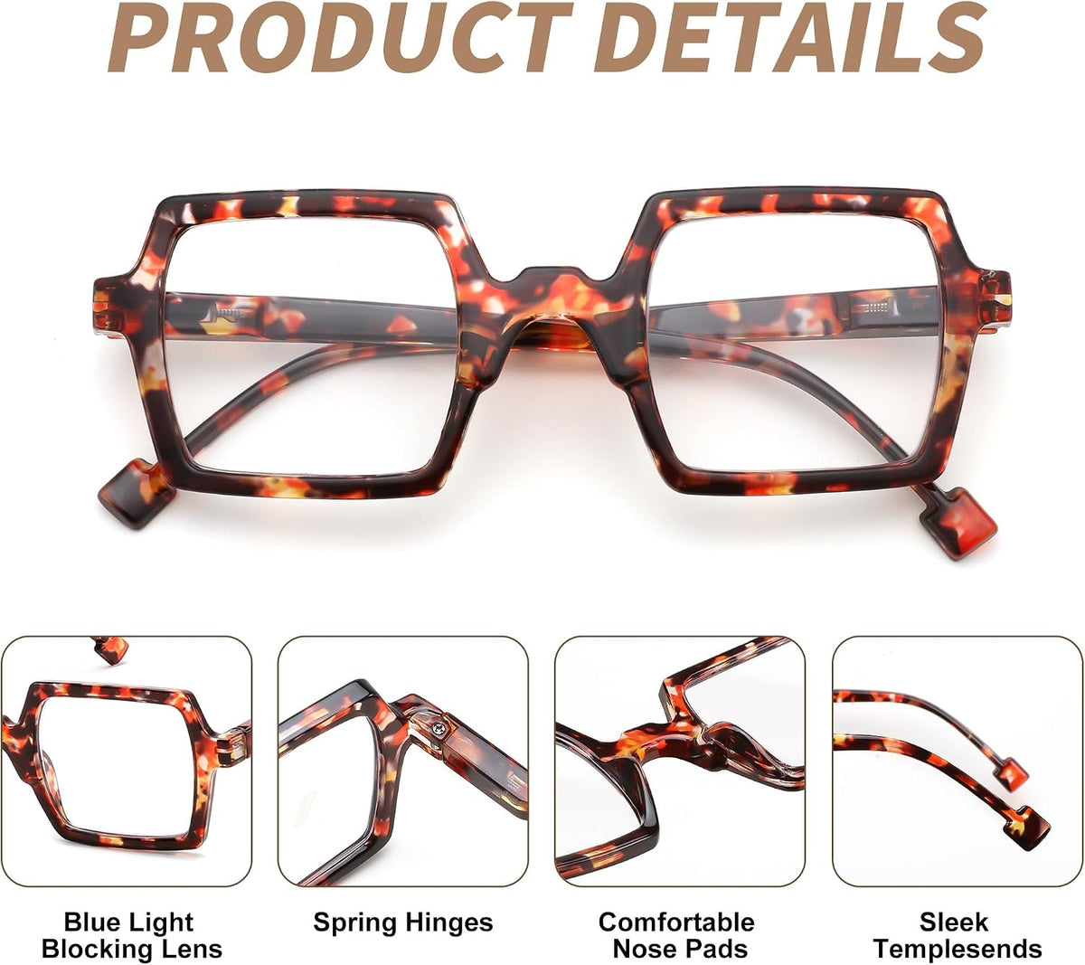 商品图片 12 | B0DNDMV881 | FEISEDY Fashion Blue Light Reading Glasses for Women Square Retro Anti- Glare Digital Eyestrain Readers B0261