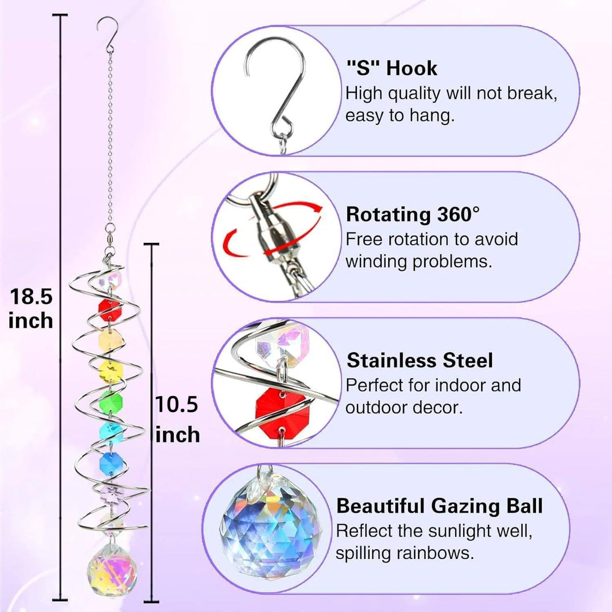 商品图片 6 | B0GZVDQXS6 | Chakra Beads Sun Catcher Wind Spinner, Rainbow Crystal Spiral Tail Rainbow Maker, Window Hanging Decor for Home Garden