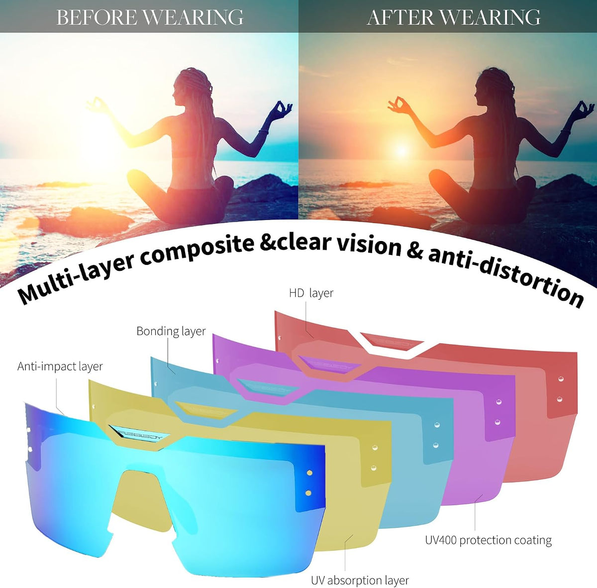 ÉÌƷͼƬ 12 | B0D4Y6RY37 | FEISEDY Sunglasses Men Women, Big Oversized Square Frame,UV400 Mirrored Sun Glasses, Cycling Driving Fishing Hiking B0064