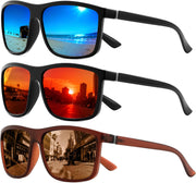 Black/Blue+black/Red+matte Brown/Brown / 55 Millimeters | B0FPM4N91R | FEISEDY Square Polarized Sunglasses For Men Women B0322