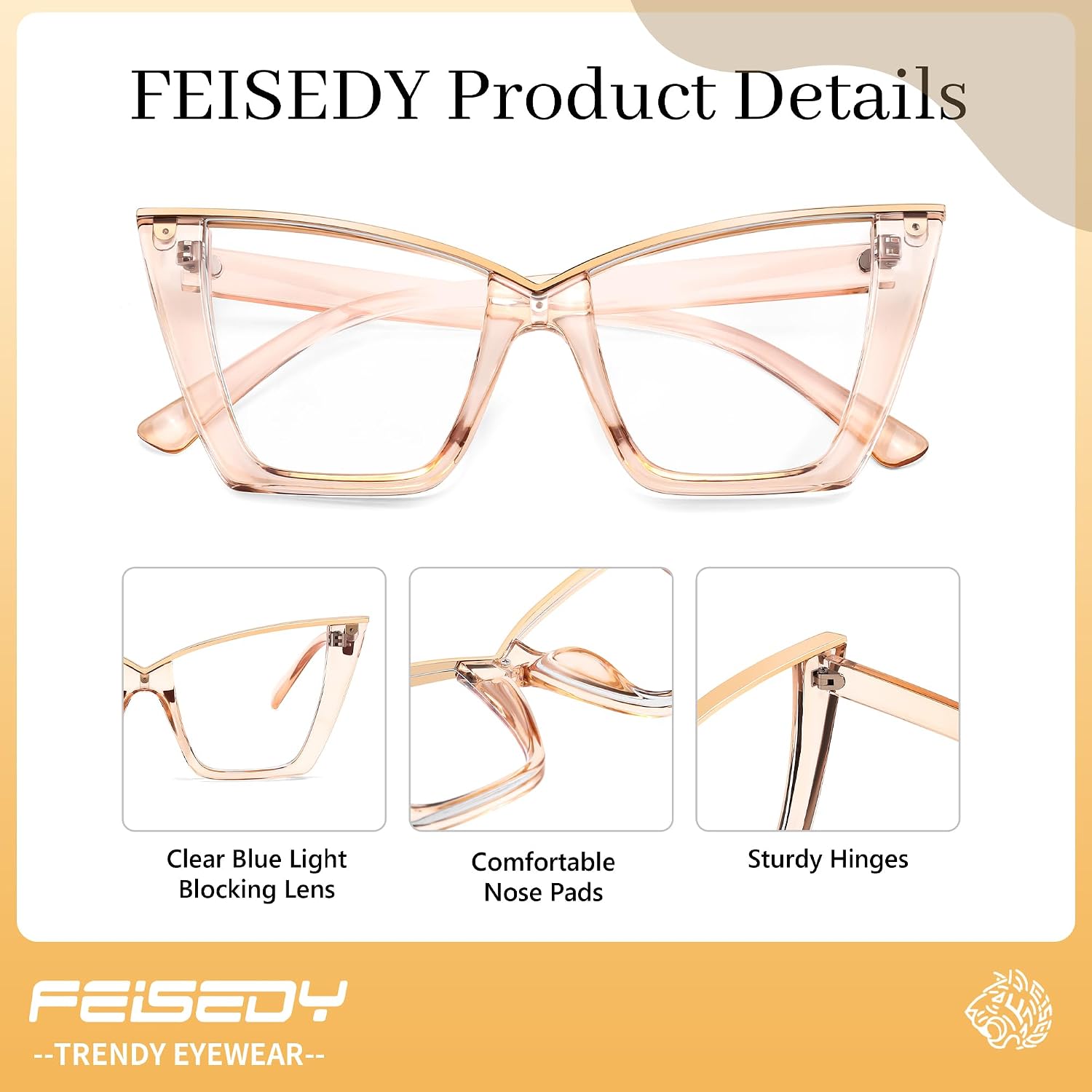 商品图片 13 | B0DGX4KTLX | FEISEDY Fashion Cat Eye Blue Light Blocking Glasses for Women Fake Retro Eyeglasses Oversized Stylish Eyewear Frame B0240