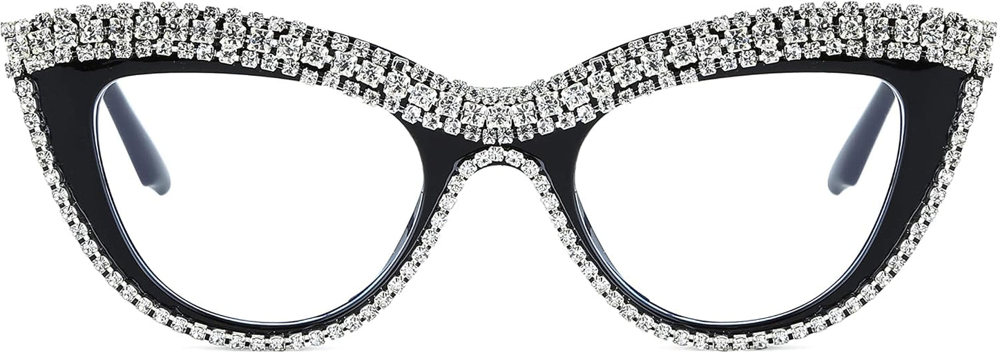 商品图片 22 | B0BLH5NHK8 | FEISEDY Diamond Blue Light Blocking Glasses Cat Eye Rhinestone Women Oversized Anti Eyestrain Computer Glasses Frame B2358