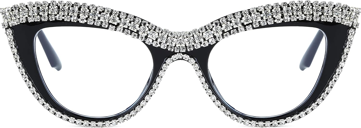 商品图片 22 | B0BLH5NHK8 | FEISEDY Diamond Blue Light Blocking Glasses Cat Eye Rhinestone Women Oversized Anti Eyestrain Computer Glasses Frame B2358