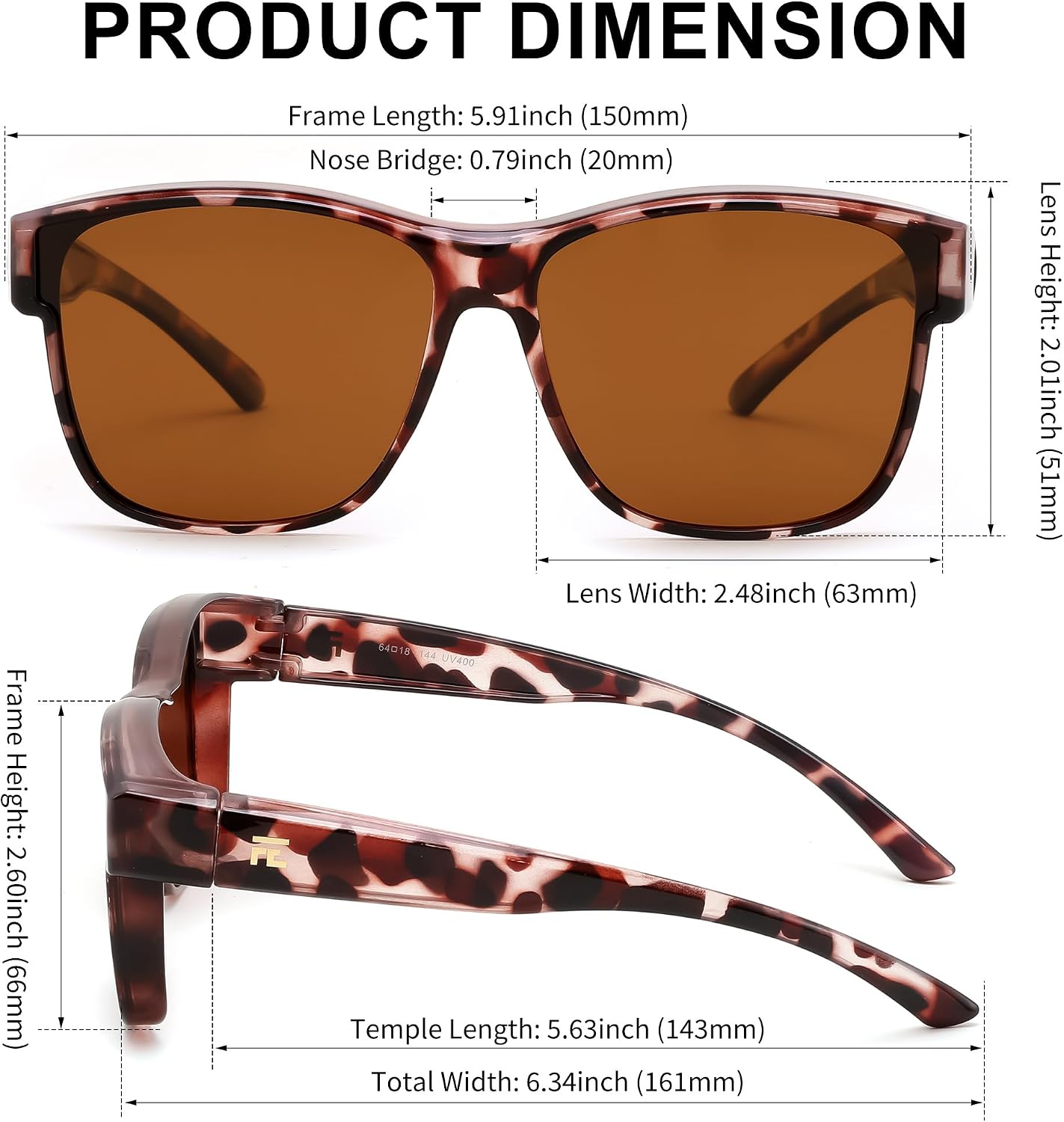 商品图片 34 | B0GQH1CMTJ | FEISEDY Fit Over Glasses Polarized Sunglasses Oversized Square UV400 B0250