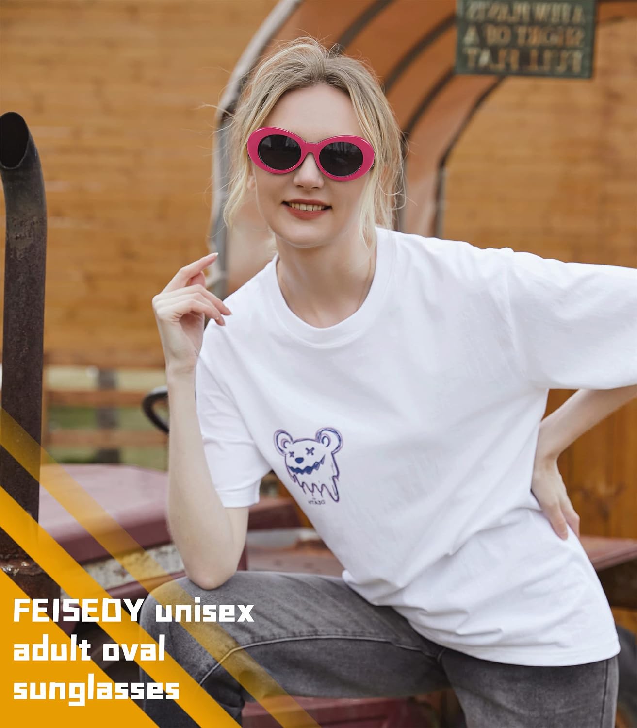 商品图片 2 | B0CCVFXCCT | FEISEDY Retro Oval Sunglasses Women Mens 90s Vintage Small Round shades Clout Goggles B2969