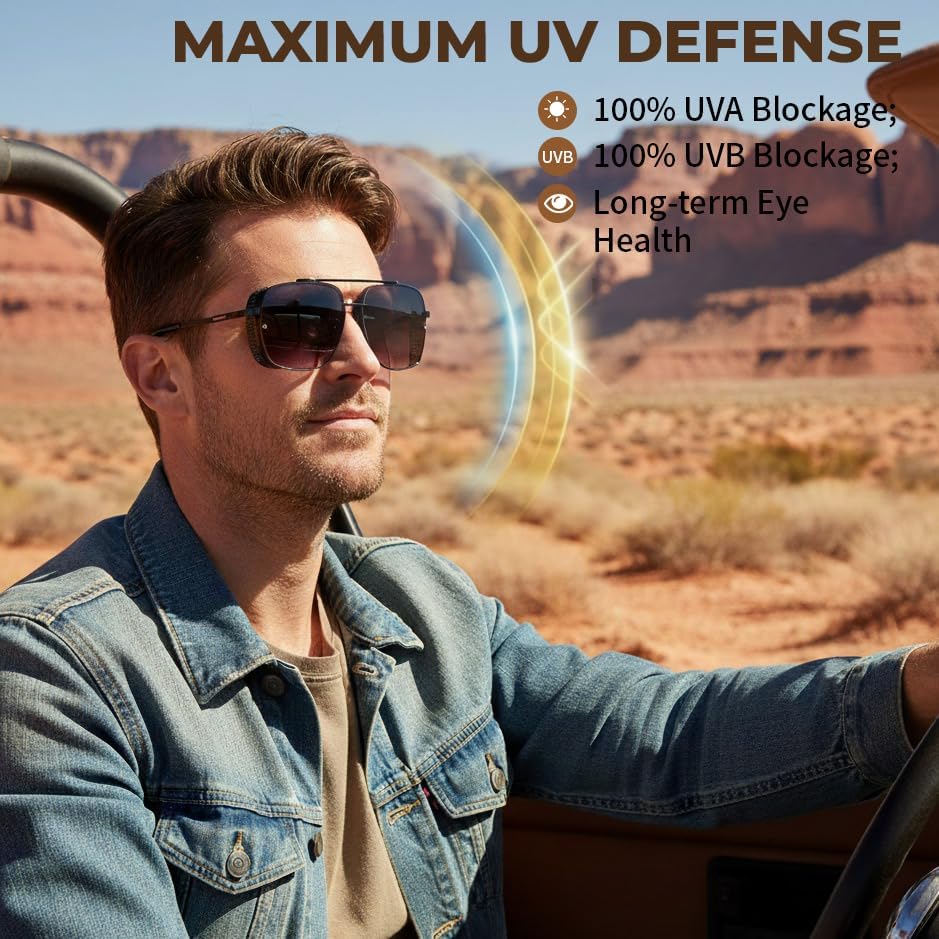 商品图片 62 | B09SDC5BD5 | FEISEDY Sunglasses Mens Women Vintage Pilot Square Trendy Metal Steampunk Fishing Driving Sun Glasses B2894
