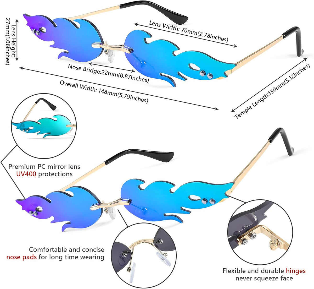 ÉÌƷͼƬ 12 | B09JK7M3SQ | FEISEDY Fire Flame Sunglasses for Women Mirror Rimless Fire Shaped Novelty Sunglasses B2839