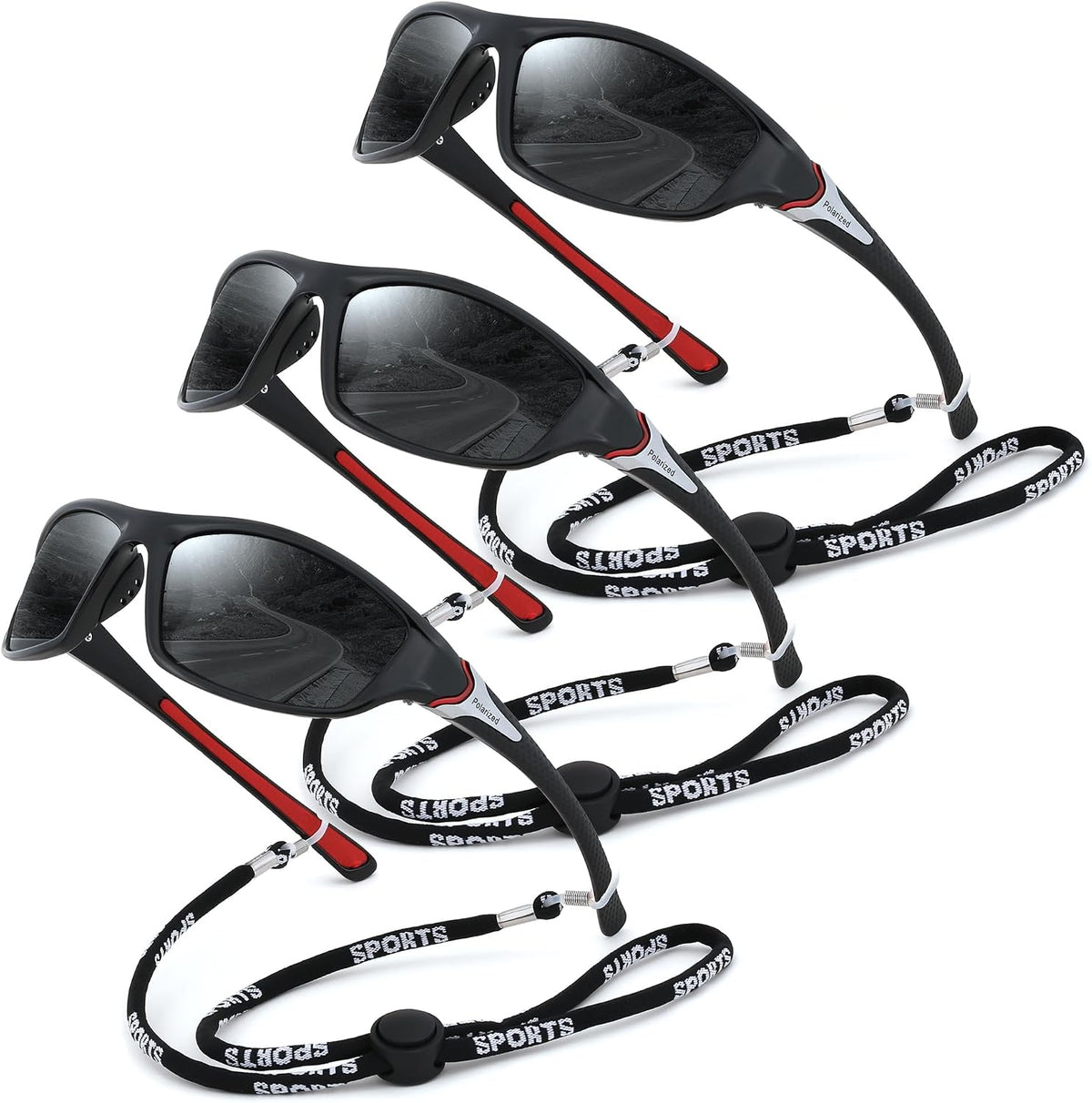 3pack-black+black+black / 60 Millimeters | B0F9L5SMJS | FEISEDY 3 Pack Polarized Sports Sunglasses for Men, Wrap Around Frame, UV400 Protection, Fishing Driving Cycling B2674