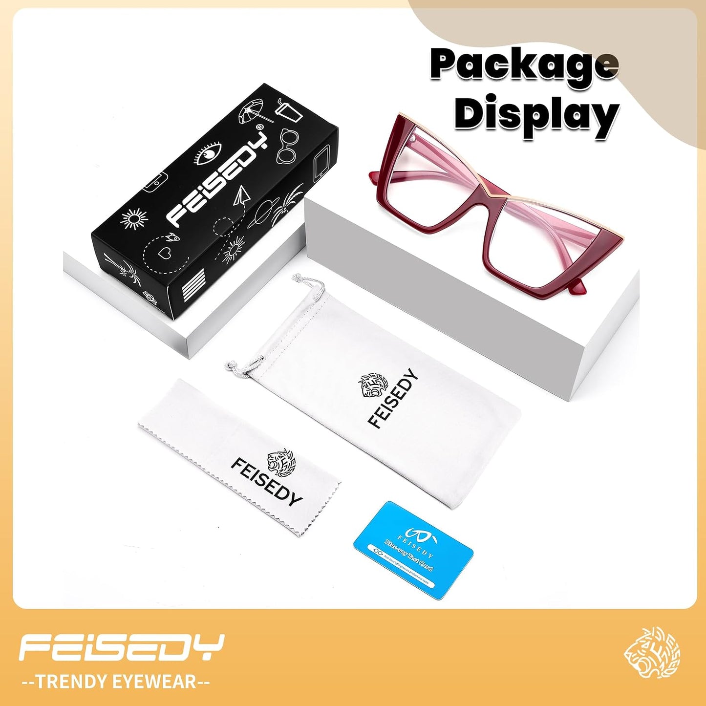 商品图片 38 | B0DGX4KTLX | FEISEDY Fashion Cat Eye Blue Light Blocking Glasses for Women Fake Retro Eyeglasses Oversized Stylish Eyewear Frame B0240