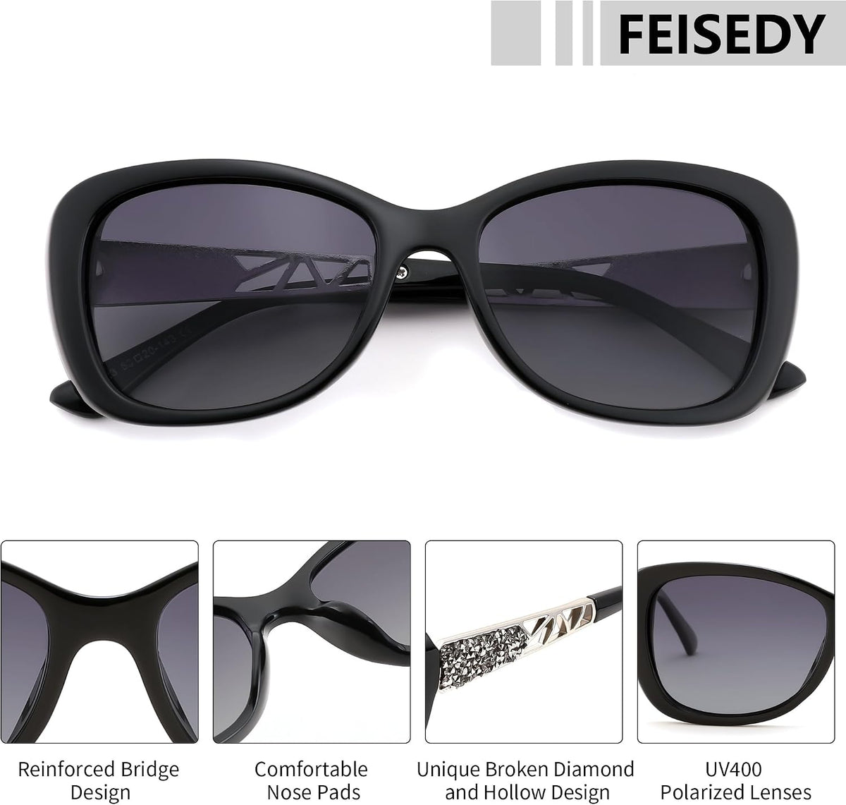 ÉÌƷͼƬ 33 | B0D2RBKKPD | FEISEDY Polarized Women Sunglasses Retro Shades Photochromic Lens Sparkling Crystal Sunglasses UV400 Protection B0144
