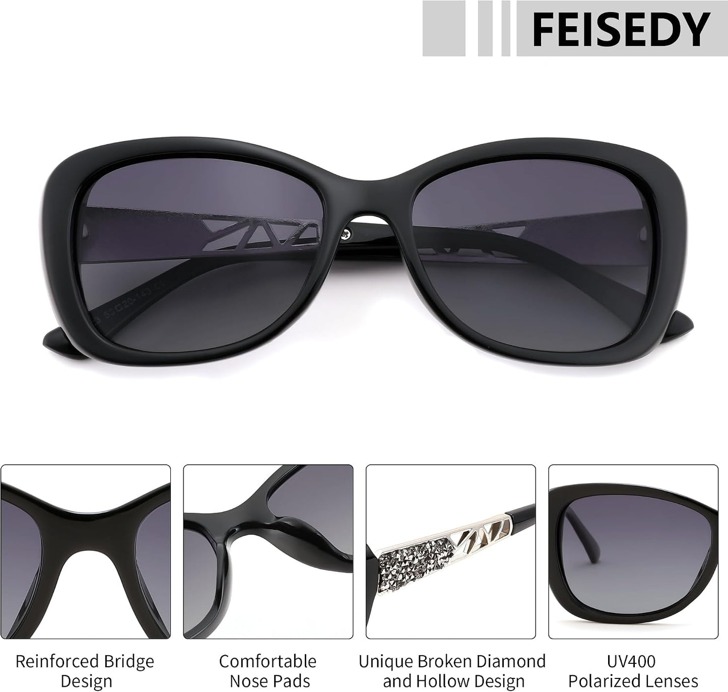 商品图片 33 | B0D2RBKKPD | FEISEDY Polarized Women Sunglasses Retro Shades Photochromic Lens Sparkling Crystal Sunglasses UV400 Protection B0144