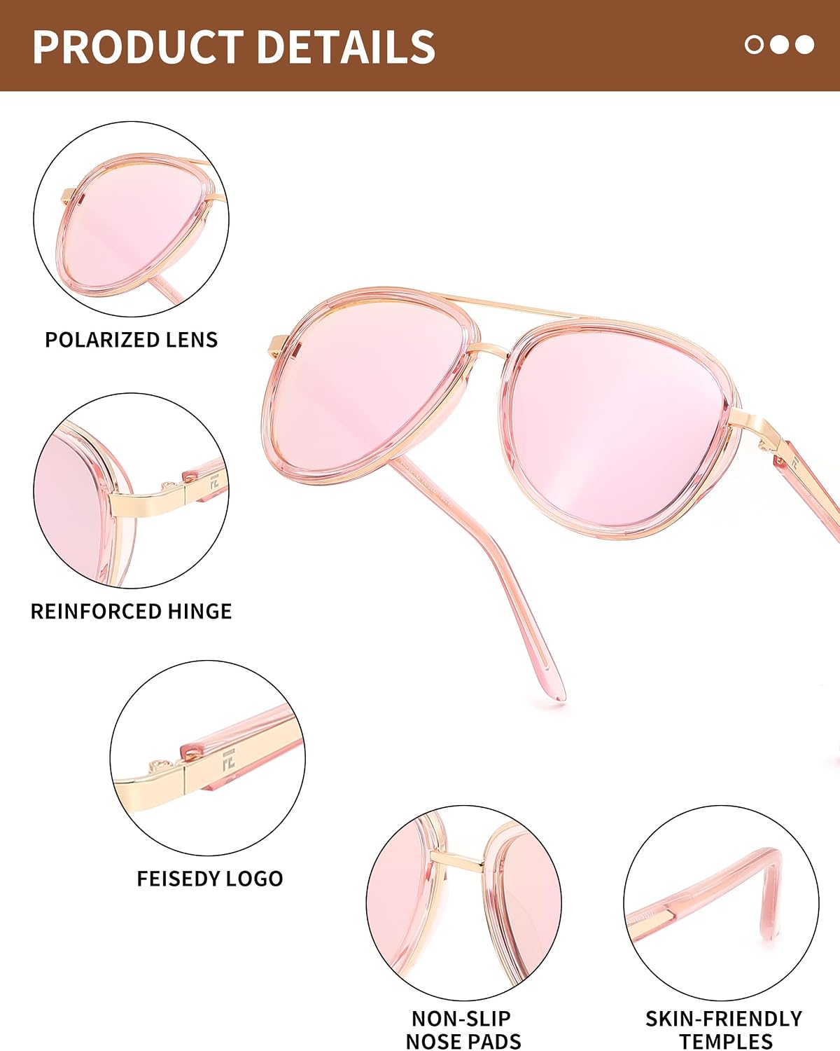 商品图片 30 | B0FPQ6L6K1 | FEISEDY Retro Polarized Aviator Sunglasses for Women Men B0259