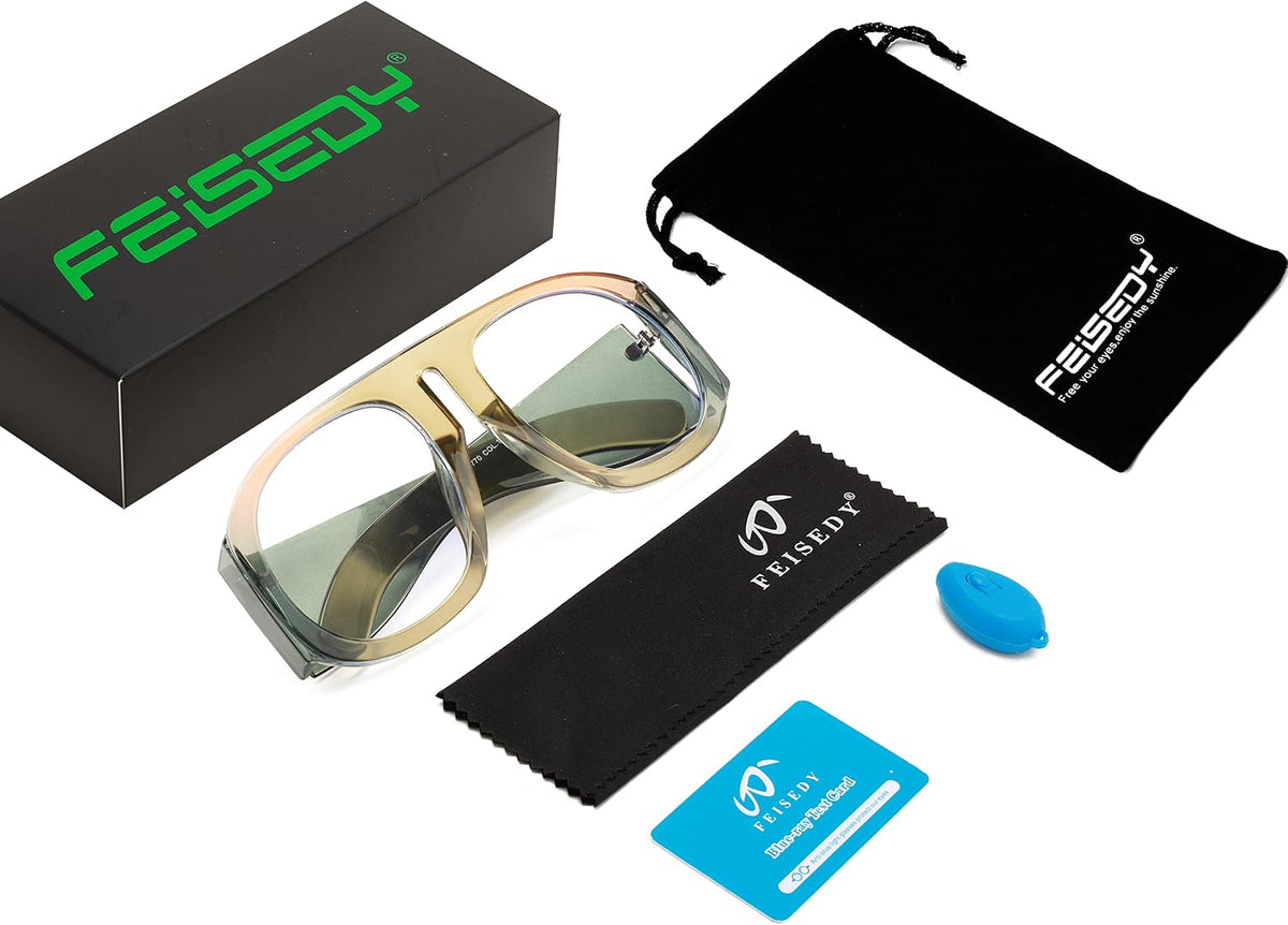 ÉÌƷͼƬ 7 | B0BP7FJ44H | FEISEDY Oversized Blue Light Blocking Glasses Women Men Big Plastic Aviator Frame Eyewear Clear Lens Computer Glasses B2371