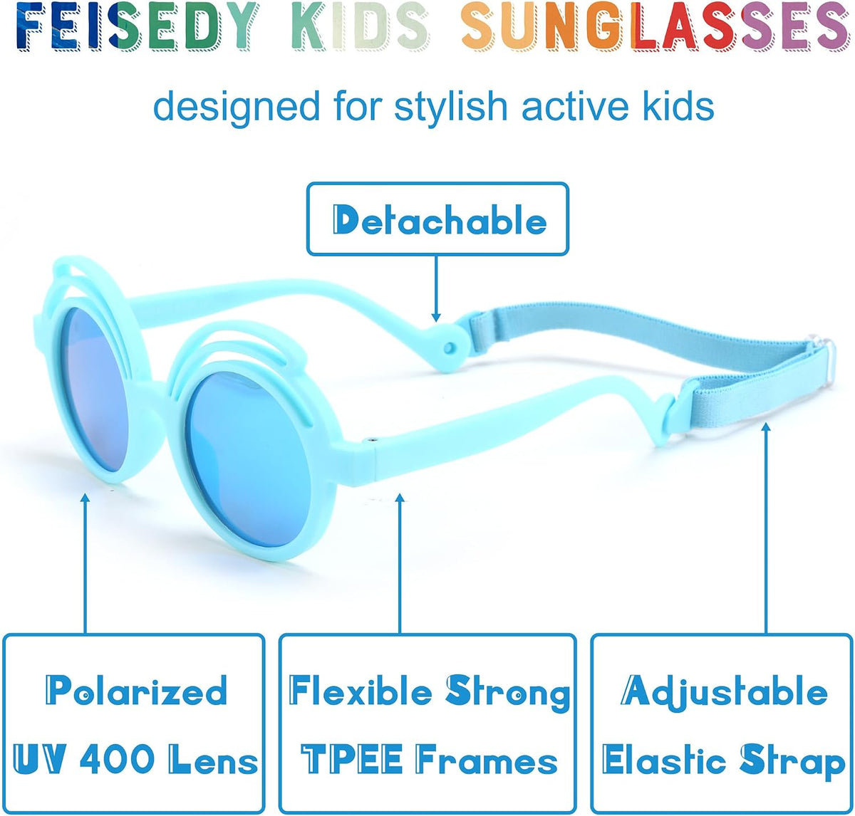 ÉÌƷͼƬ 13 | B0CQBTQZFP | FEISEDY Baby Polarized Round Sunglasses Flexible Rubber Shades with Strap for Infant Toddler Newborn Age 0-24 Months B0060