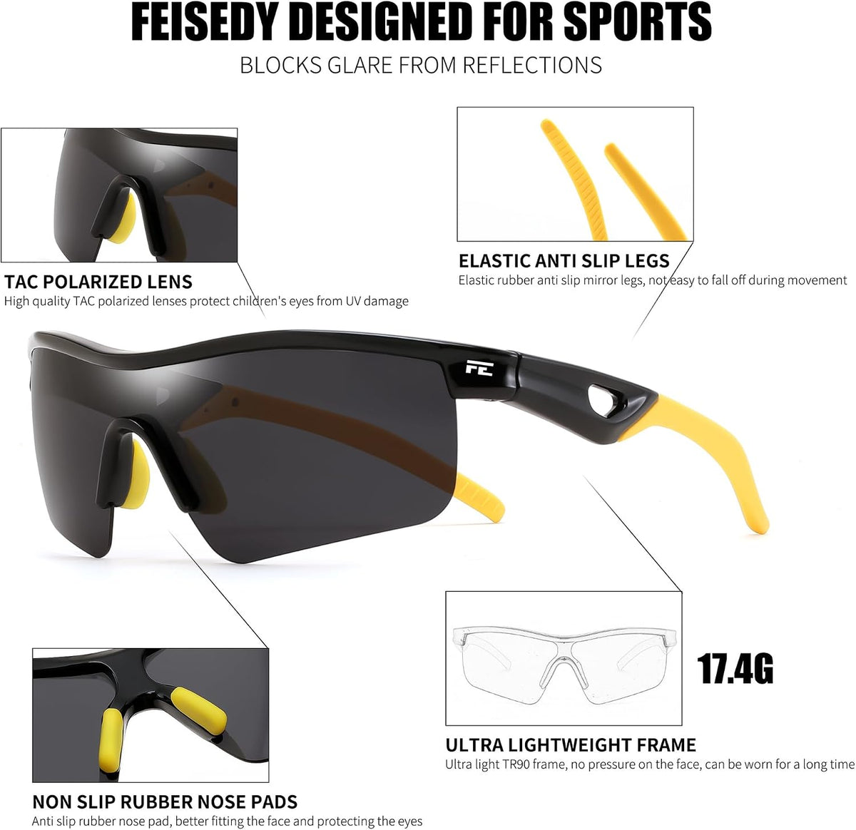 ÉÌƷͼƬ 59 | B07JZ18KMZ | FEISEDY Kids Polarized Sports Sunglasses, TR90 UV400 Baseball Cycling