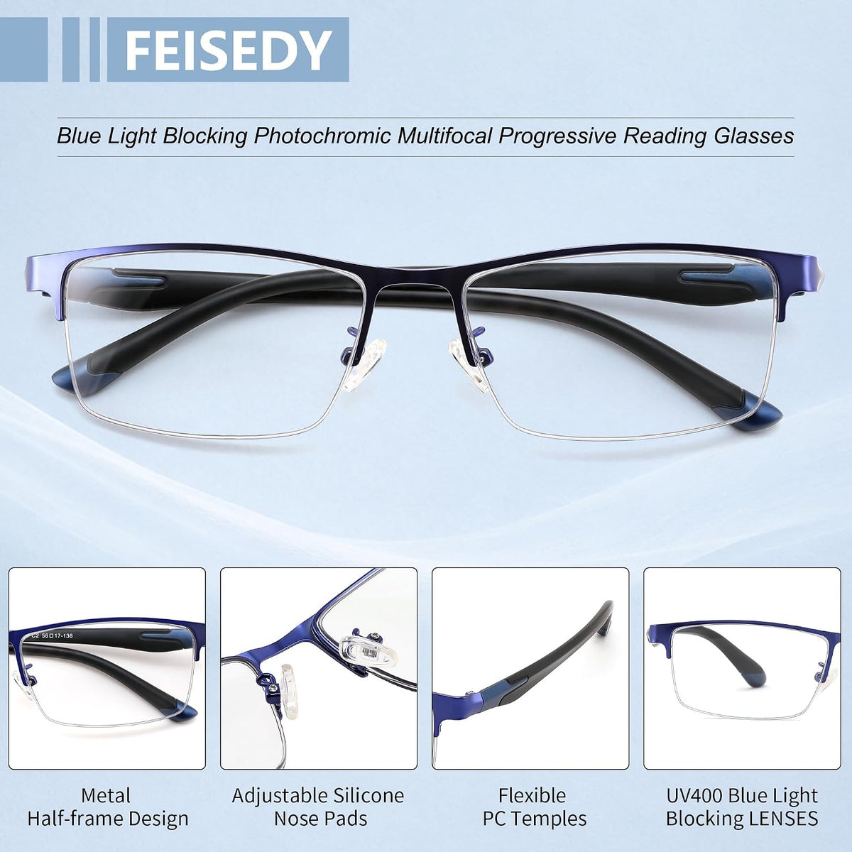 商品图片 20 | B0HBQMR3BM | FEISEDY Photochromic Reading Glasses Blue Light Blocking Readers B1662