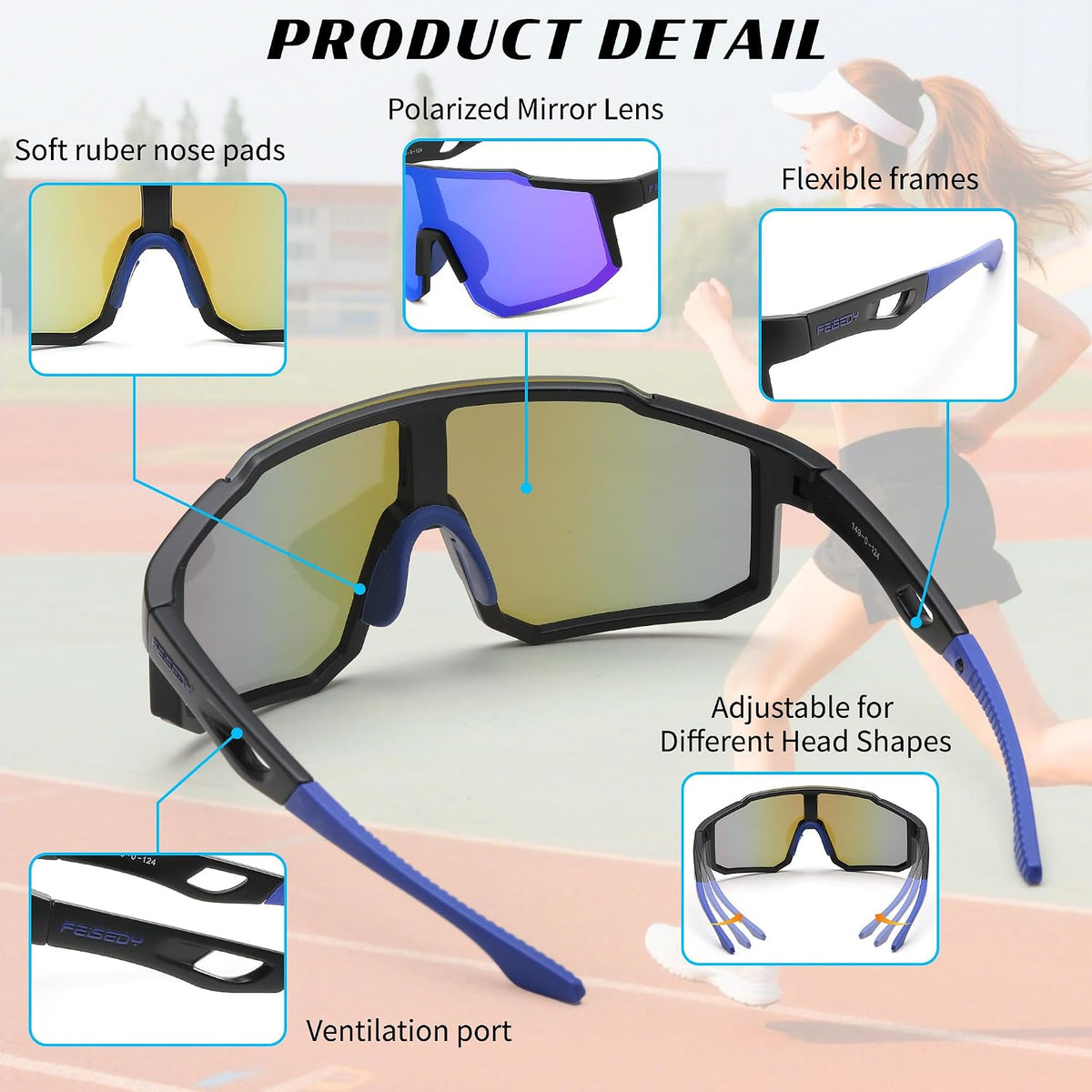ÉÌƷͼƬ 5 | B0FMRGGCL4 | FEISEDY Polarized Sports Sunglasses for Men Women Youth - Baseball, Running, Cycling UV400 Protection 4 Lenses B0279