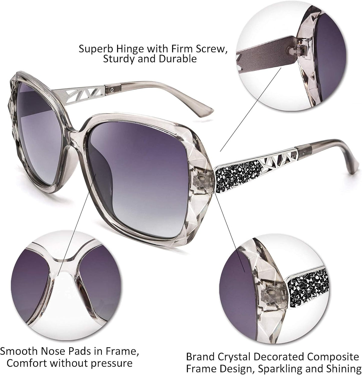 商品图片 96 | B079GT4RXH | FEISEDY Polarized Women Square Sunglasses Sparkling Composite Shiny Frame B2289