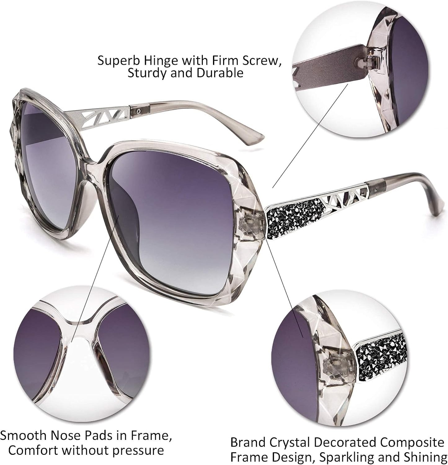 商品图片 96 | B079GT4RXH | FEISEDY Polarized Women Square Sunglasses Sparkling Composite Shiny Frame B2289