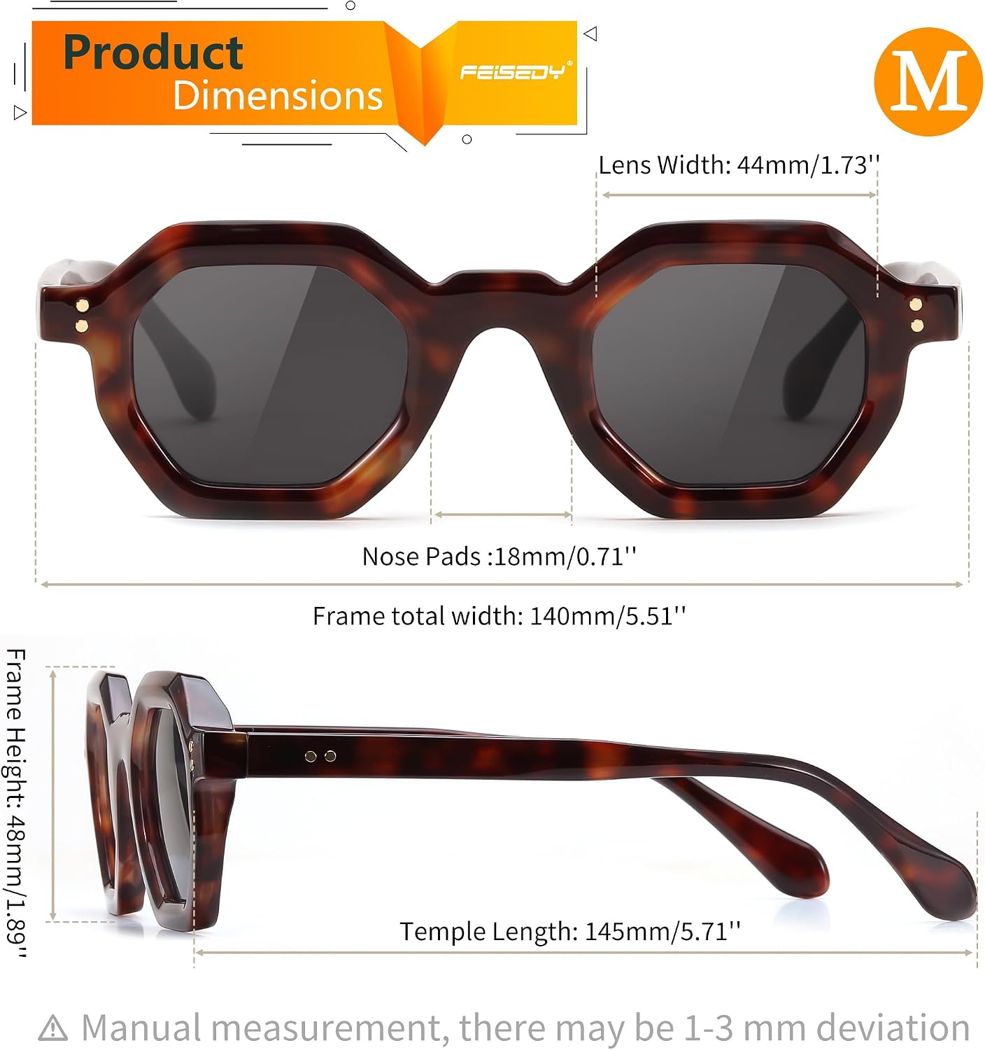商品图片 27 | B0CSJQ26W8 | FEISEDY Octagon Sunglasses for Women - Thick Frame Fashion Rectangle Sun Glasses - Summer UV400 Protection