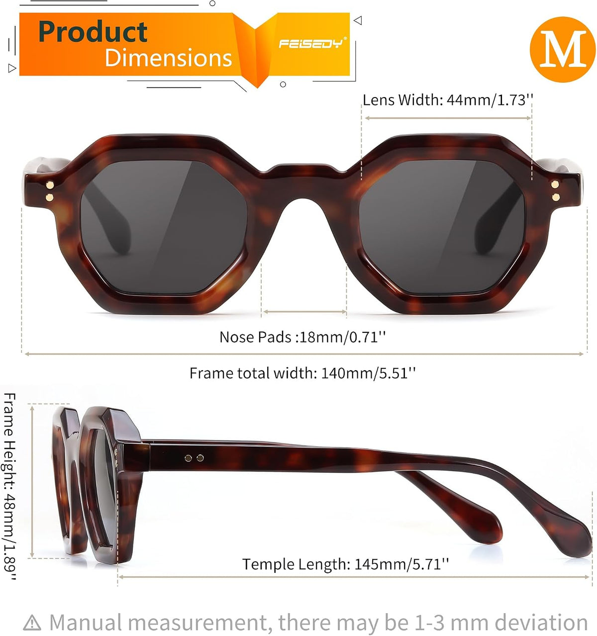ÉÌƷͼƬ 27 | B0CSJQ26W8 | FEISEDY Octagon Sunglasses for Women - Thick Frame Fashion Rectangle Sun Glasses - Summer UV400 Protection
