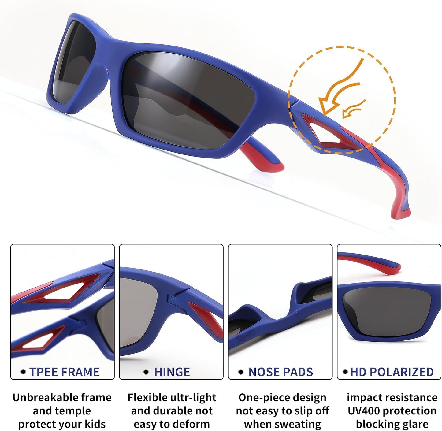 商品图片 25 | B0D1GDXPL3 | FEISEDY Kids Polarized Sunglasses TR90 Sports Cycling Glasses UV400 for Boys Girls Age 3-10 B0160