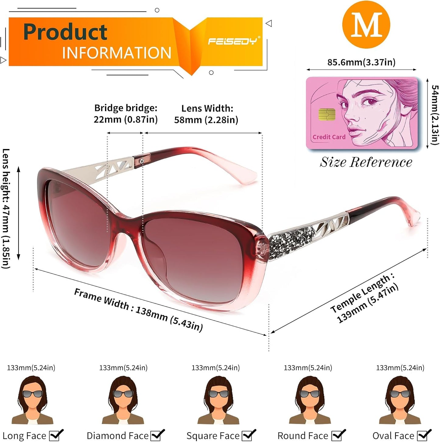 商品图片 38 | B0D2RBKKPD | FEISEDY Polarized Women Sunglasses Retro Shades Photochromic Lens Sparkling Crystal Sunglasses UV400 Protection B0144
