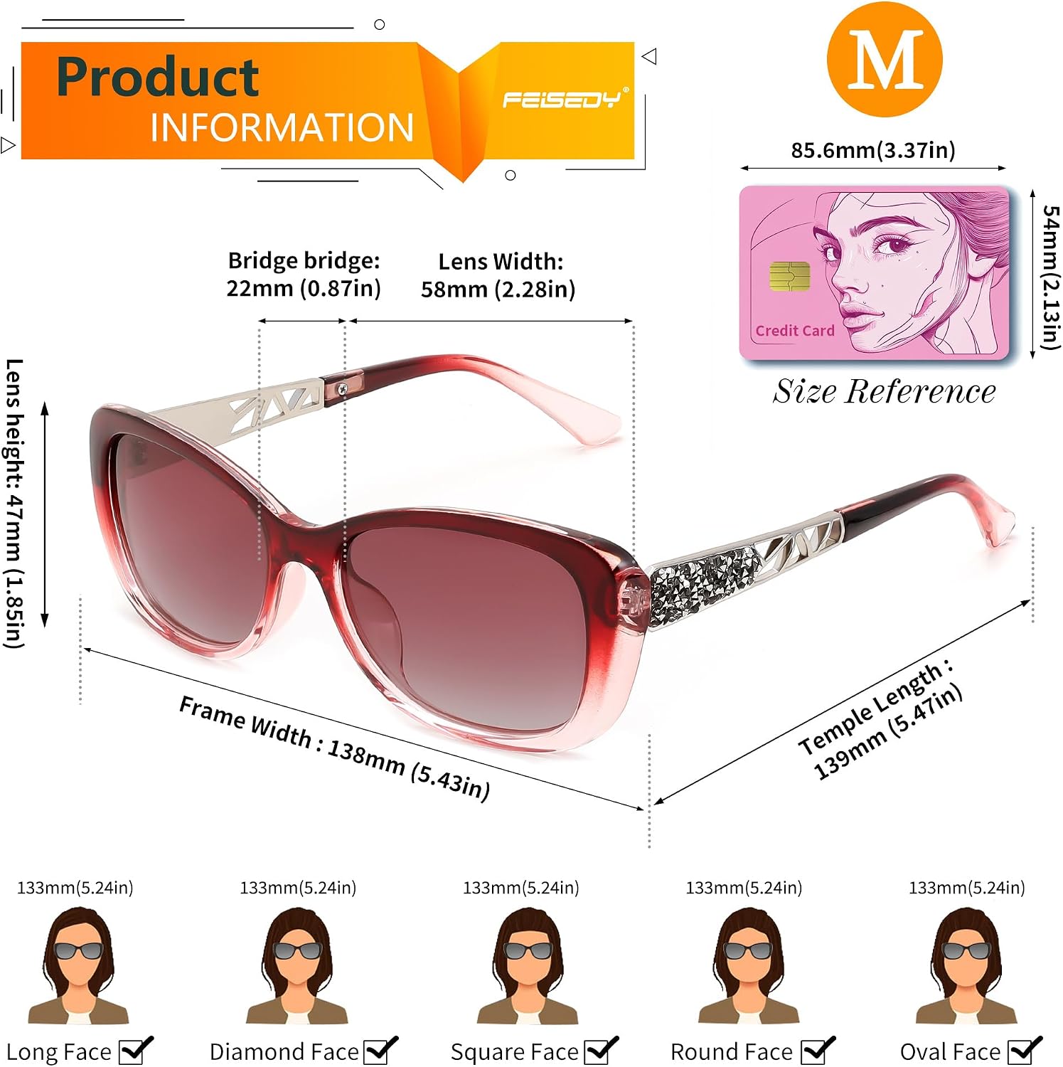 商品图片 38 | B0D2RBKKPD | FEISEDY Polarized Women Sunglasses Retro Shades Photochromic Lens Sparkling Crystal Sunglasses UV400 Protection B0144