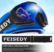 商品图片 27 | B0GHRB6WCQ | FEISEDY Ski Goggles, OTG Snow Sport Goggles for Adult Youth, Anti-Fog UV400 Protection Bendable Dual-Lenses B2961